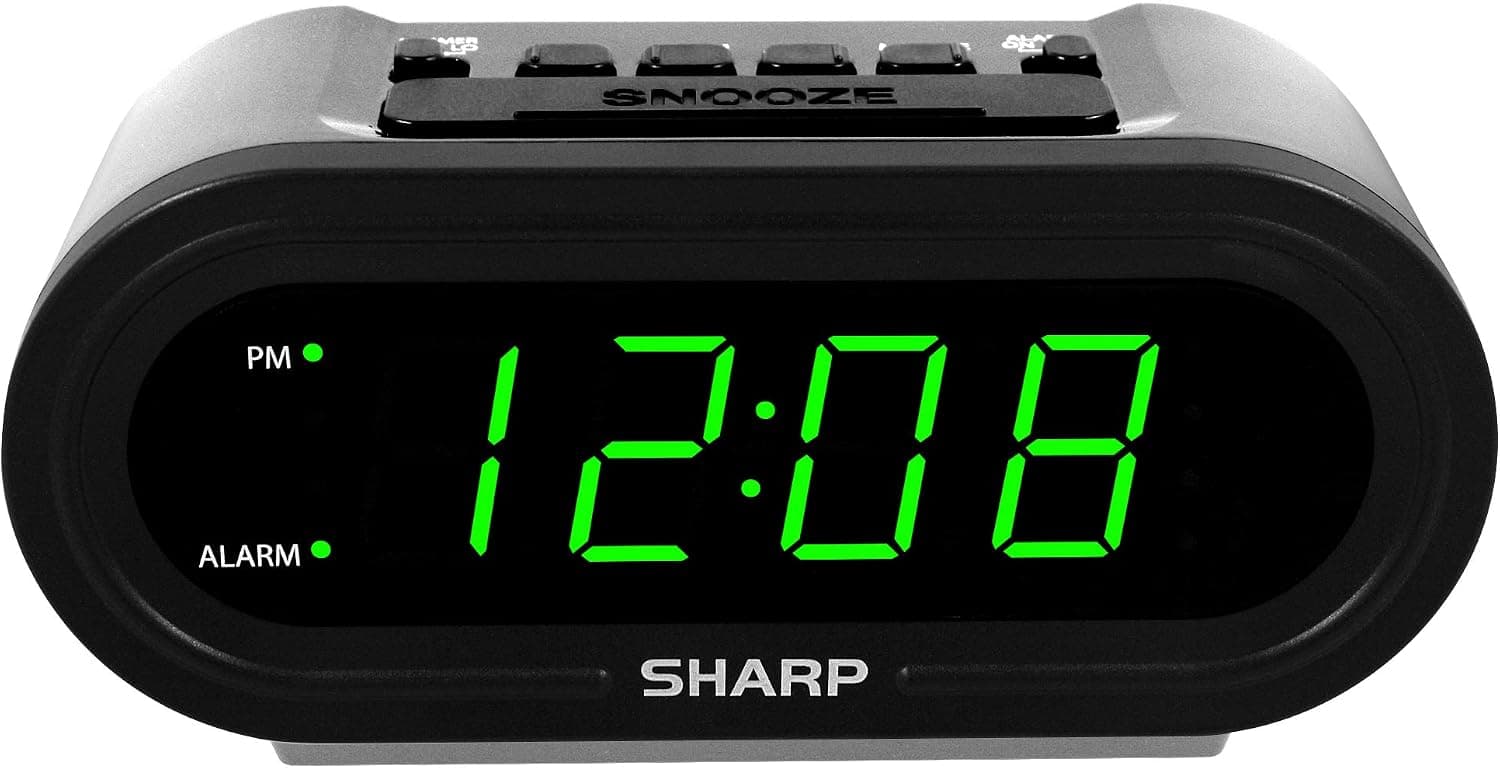 Sharp AccuSet Reloj despertador autoconfigurable con horario de verano automático, LED verde