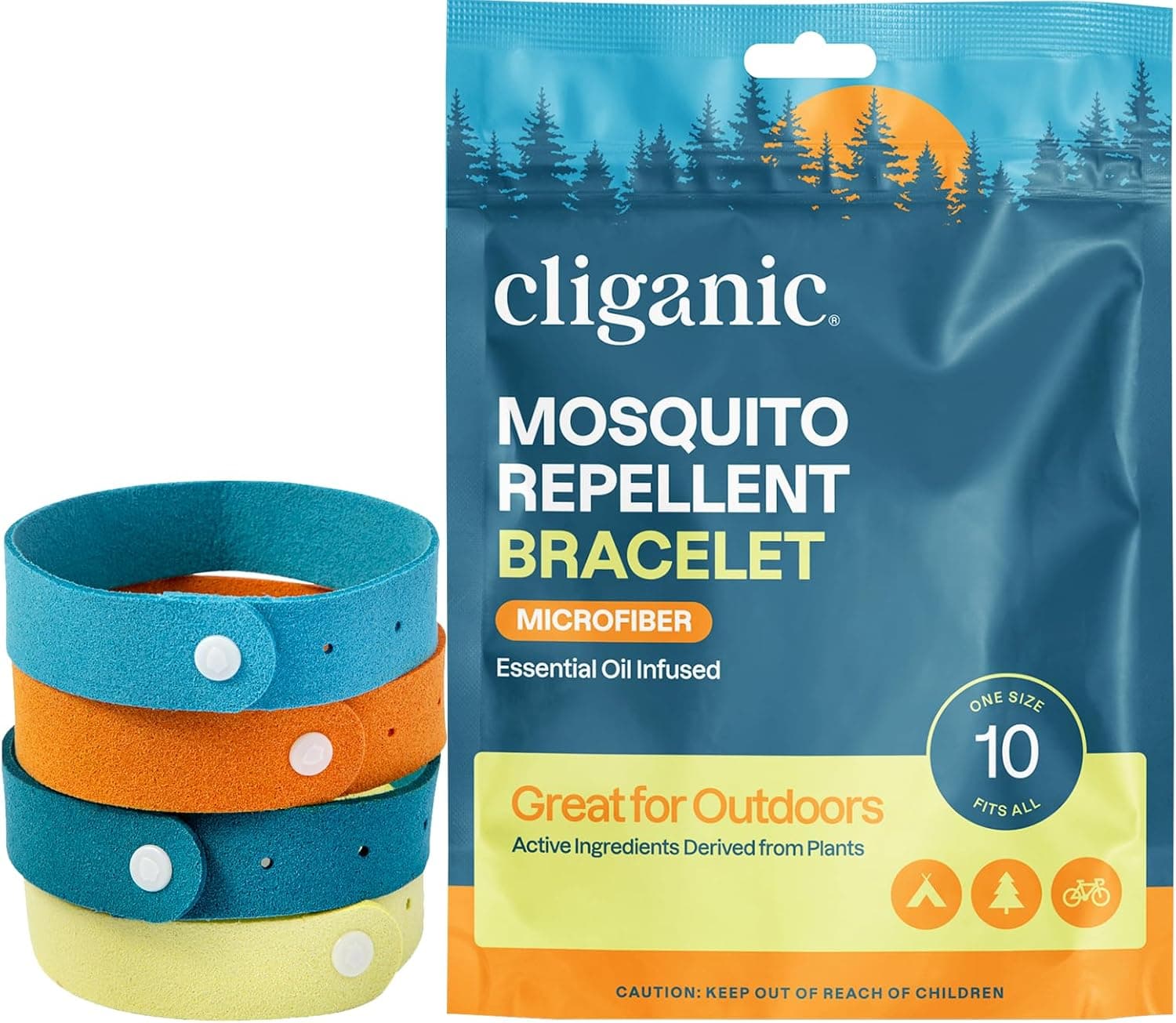 Pulseras de microfibra repelentes de mosquitos Cliganic (10 unidades) – para adultos y niños, pulseras sin DEET