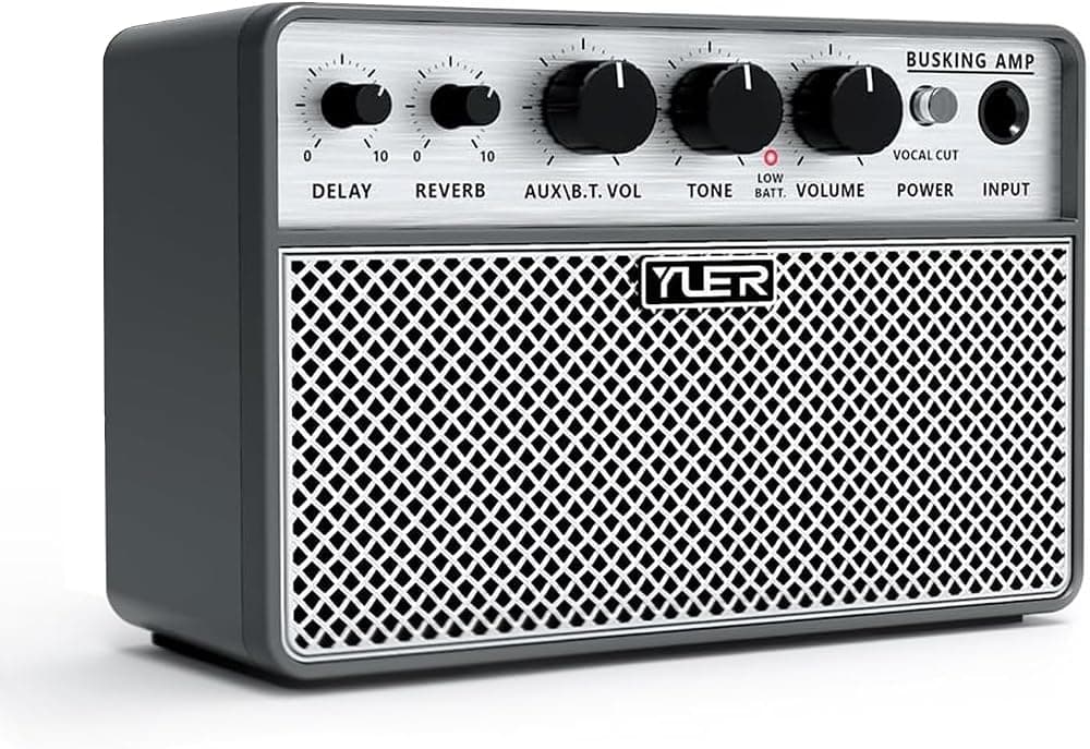 BA-10Pro Amplificador de guitarra acústica portátil de 10 W, amplificador de práctica recargable con efectos de retardo y reverberación, compatible con removedor de voz de micrófono dinámico de 6,35 mm, grabación OTG y transmisión en vivo para practicar