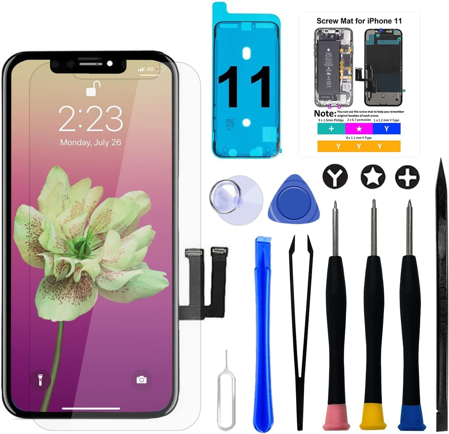 for iPhone 11 LCD Screen Replacement, 6.1" FHD Display Digitizer Assembly | COF Touch Screen Digitizer Assembly with Repair Tools, Waterproof Adhesive Seal, Tempered Glass Protector & Installation Kit