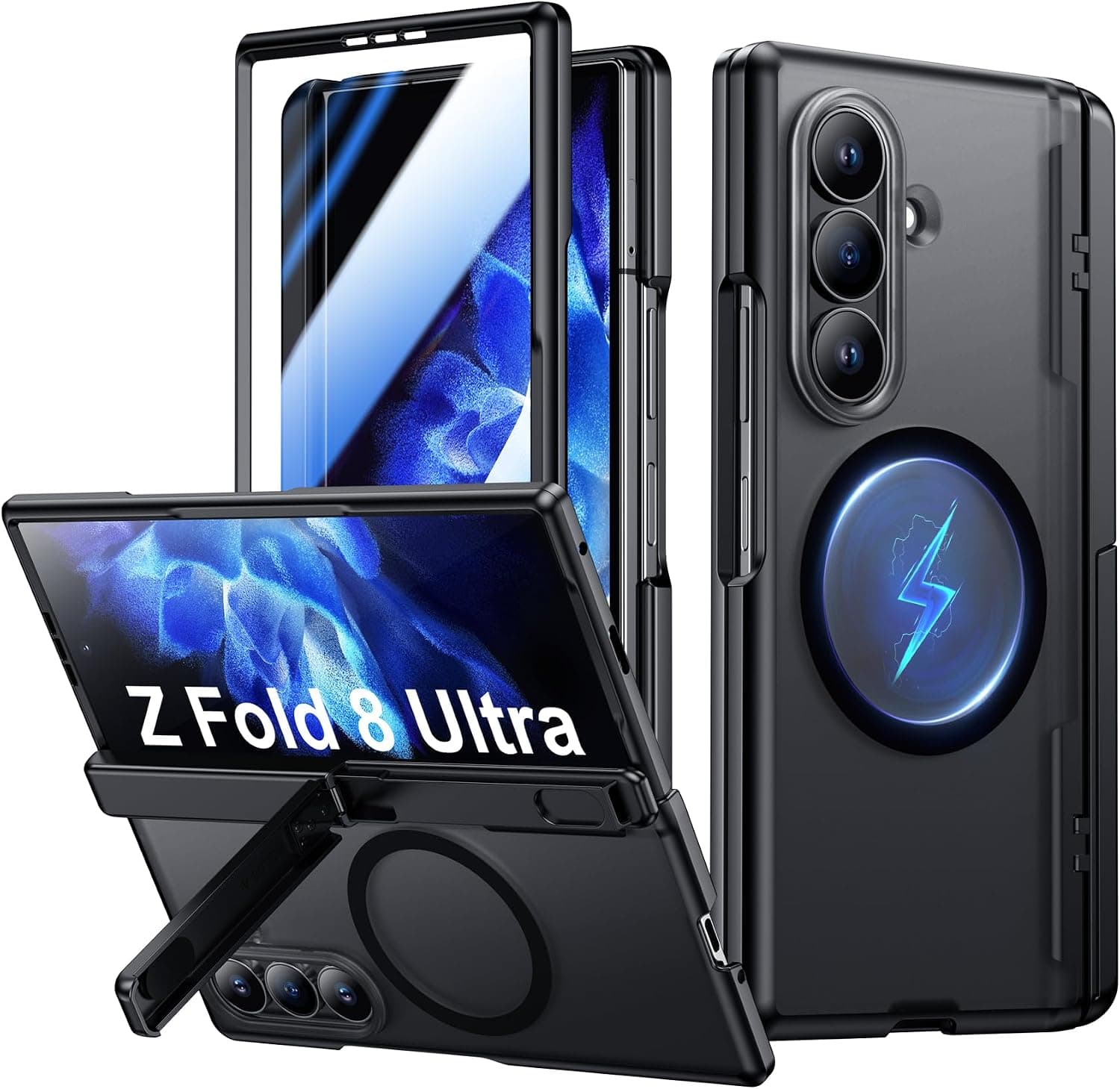 Funda para Samsung Galaxy Z Fold 8 Ultra, [Compatible con MagSafe] [Protector de pantalla HD incorporado y soporte] [Protección de bisagra] Funda para teléfono translúcida mate a prueba de golpes para Z Fold 8 Ultra, negro