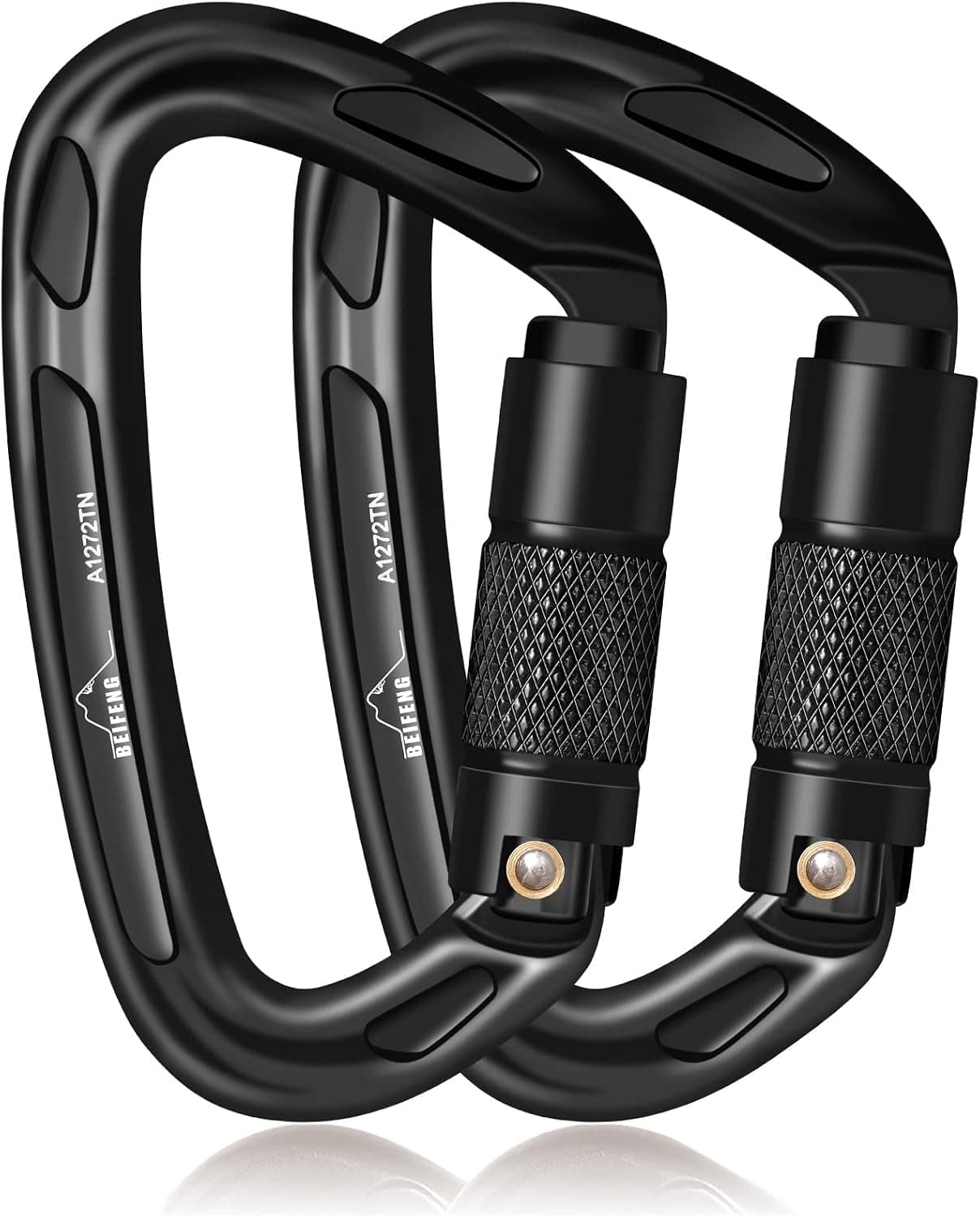 Mosquetón de bloqueo automático BEIFENG 25KN - Mosquetones de escalada resistentes certificados por UIAA para escalada en roca, camping, rappel, caza, equipo de rescate - Clips de mosquetón profesionales (negro)