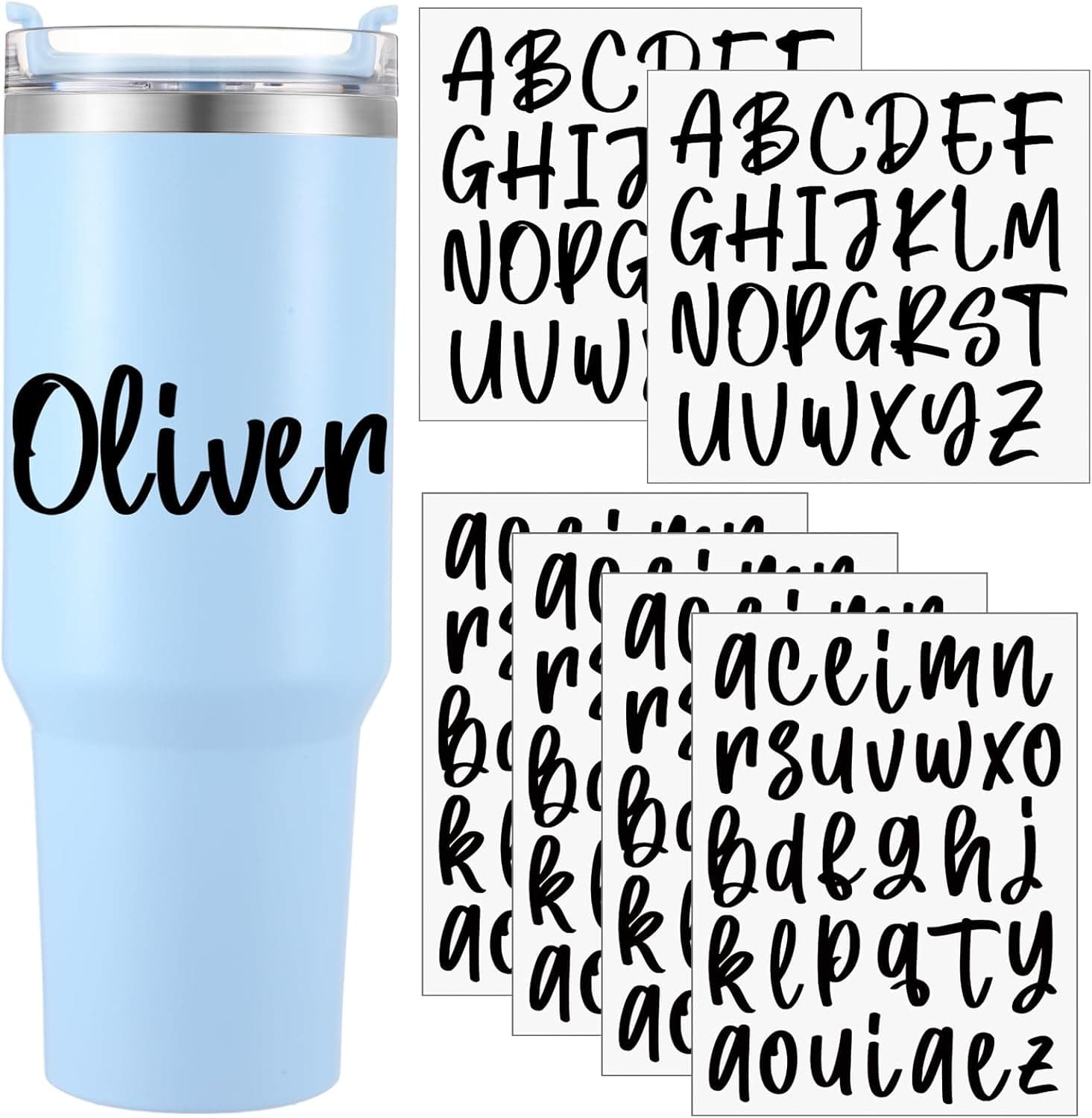 Humyoun 6 Sheets UV DTF Cup Wrap Letter Stickers Vinyl Decals, Black