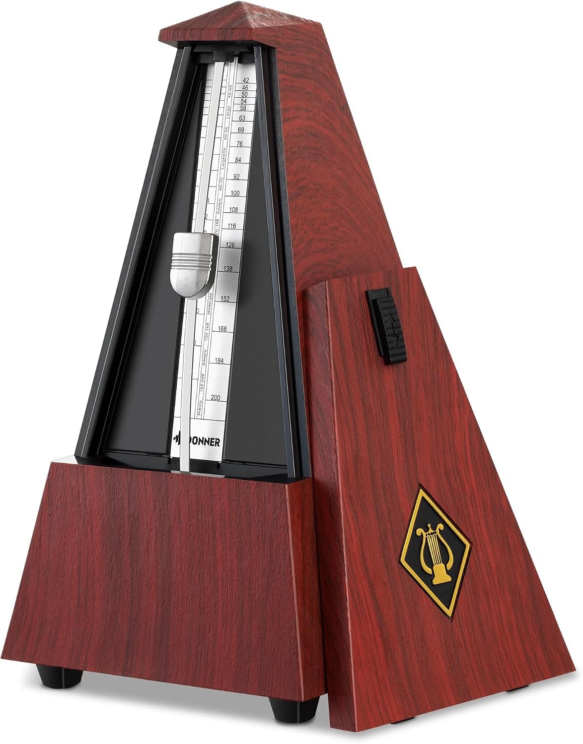 Donner Metrónomo mecánico para piano, guitarra, tambor, violín, saxofón, músico, ritmo y tempo de pista, sonido fuerte, movimiento de acero, DPM-1 rojo