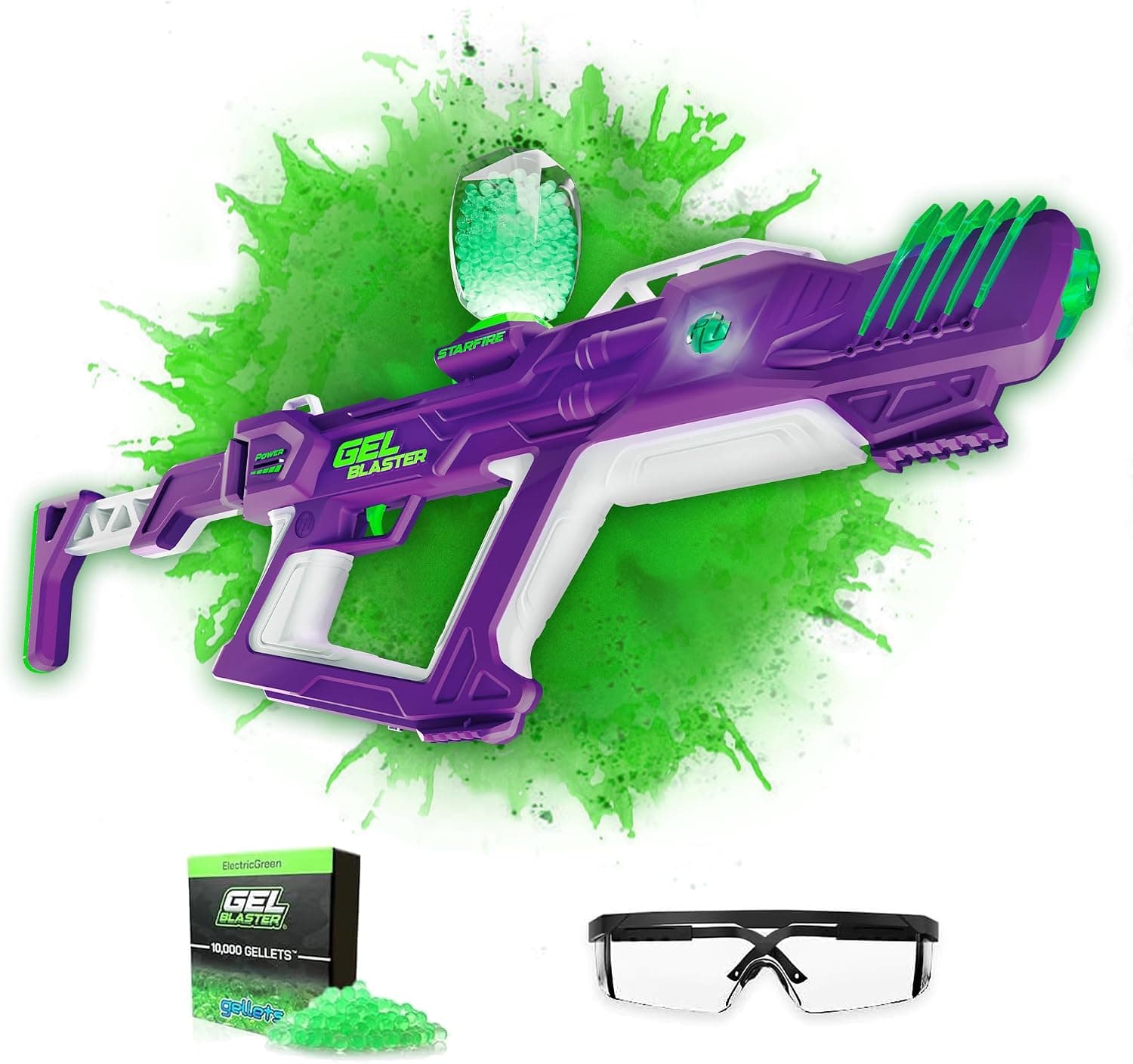 Gel Blaster Starfire XL - Blasters de gel de juguete de gran tamaño que brillan en la oscuridad con cuentas a base de agua - Modos semi, completamente automático, triple ráfaga y FPS ajustable - Juegos y juguetes al aire libre - Edades 14+