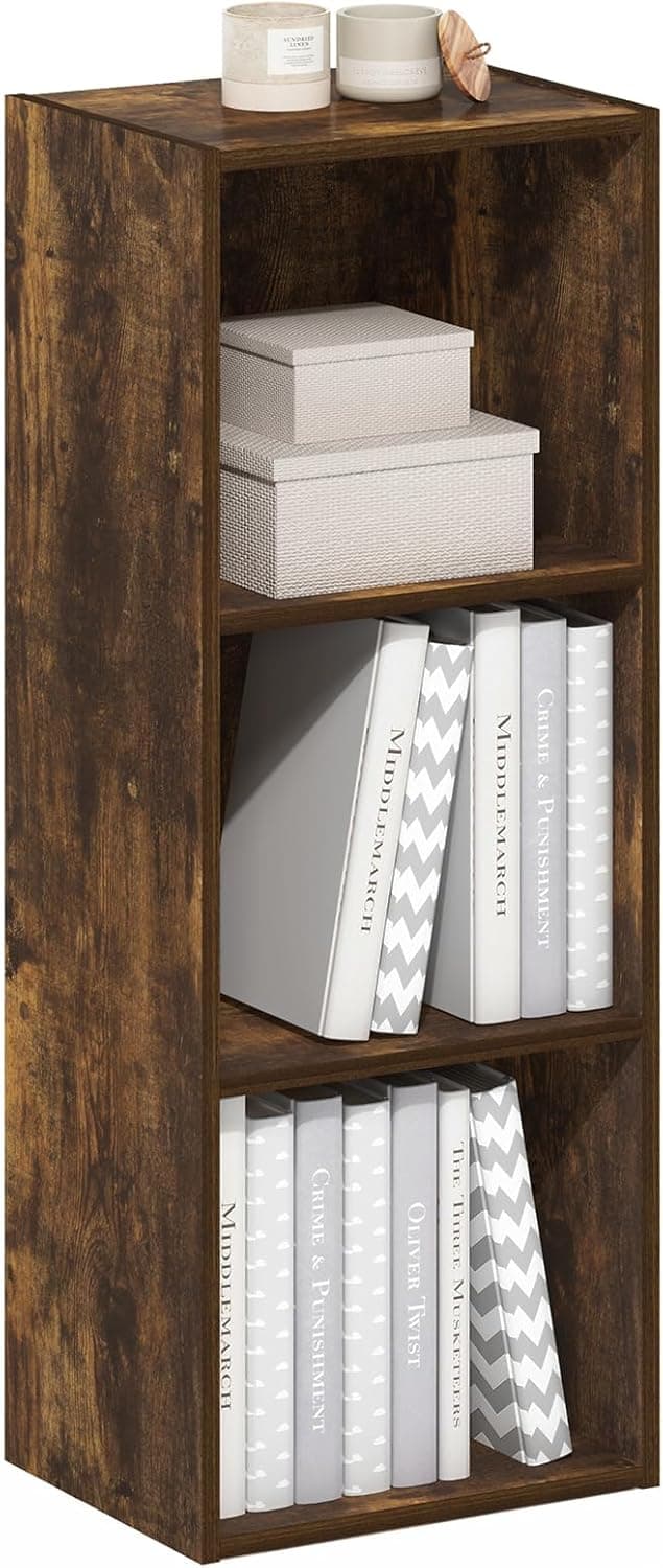 Furinno LUDER Estantería para Libros, Estantería de 3 Cubos, Librería con Estantes Abiertos, 9,3 x 12 x 31,5, Fácil Montaje, para Salón, Dormitorio, Oficina en Casa, Pino Ámbar