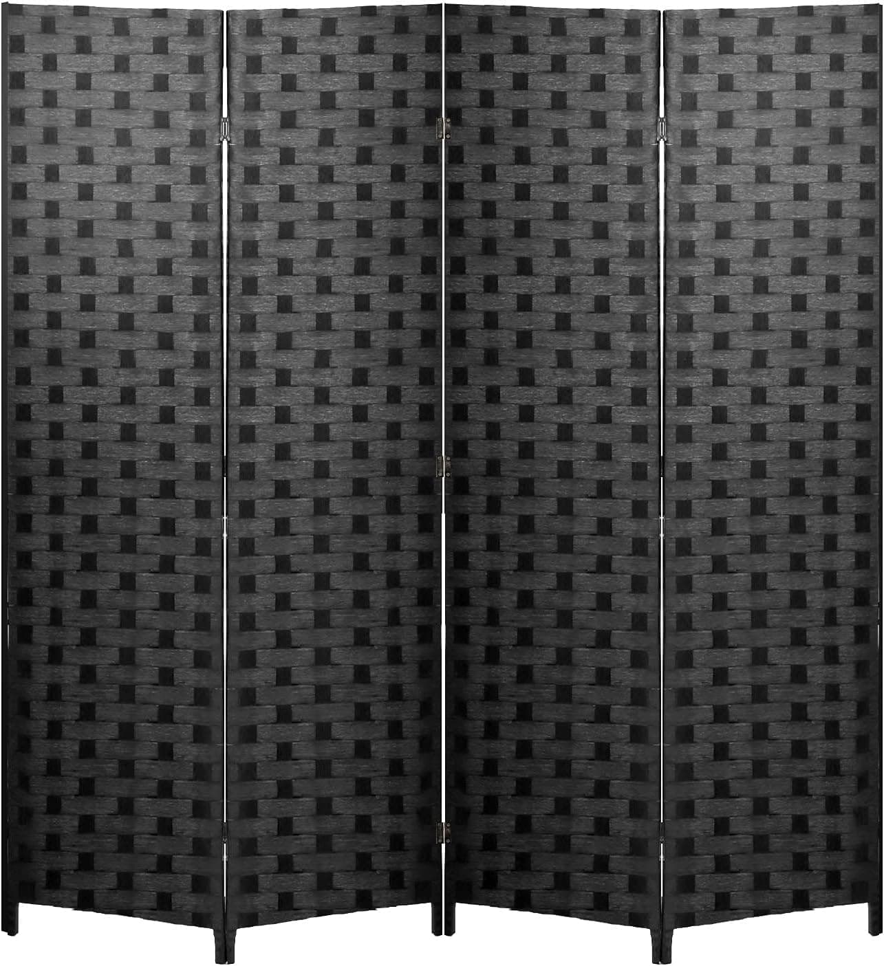 Divisor de ambiente plegable de 4 paneles FDW | 6 pies, negro | Ligero y portátil | Divisor de pared de madera con malla tejida a mano | Pantalla de privacidad fácil de mover | Para separación de espacios, salón, dormitorio, oficina.