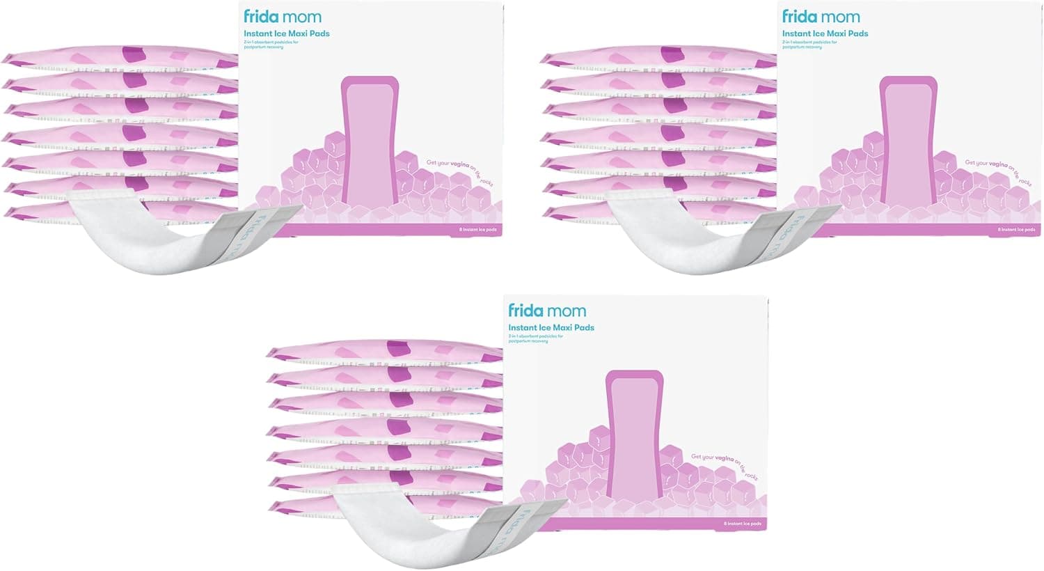 Almohadillas posparto Frida Mom 2 en 1, maxi almohadillas absorbentes de hielo perineal, paquetes de terapia de frío instantánea y almohadilla de maternidad en uno (paquete de 3)