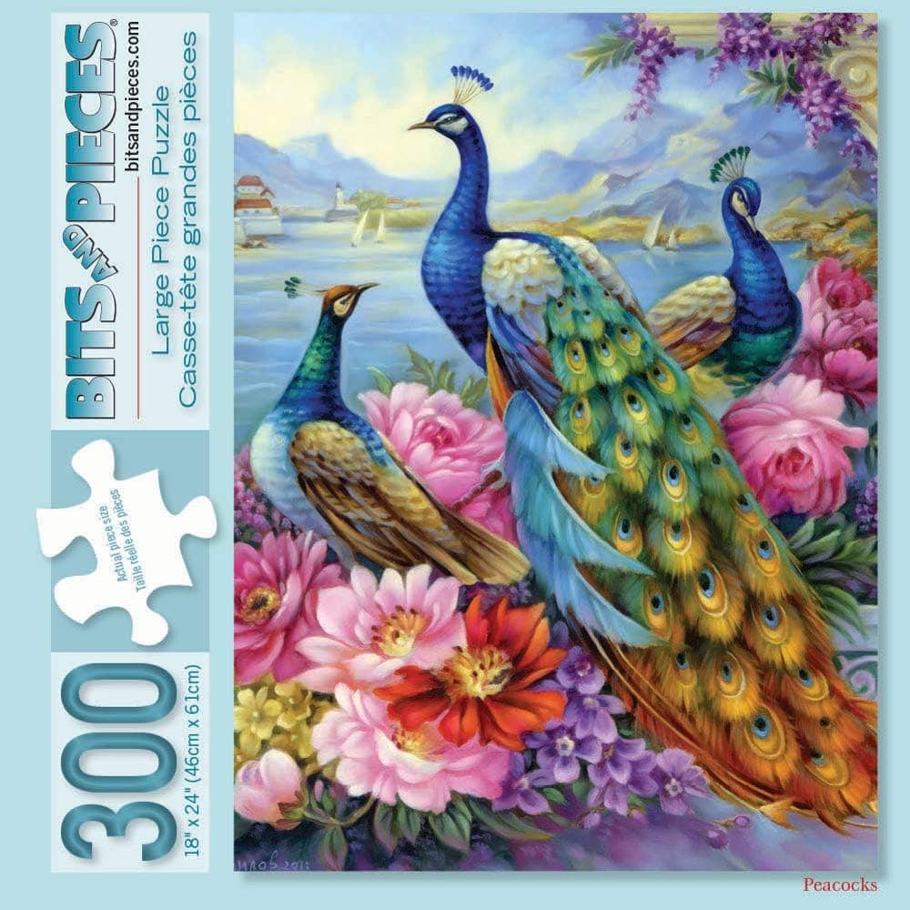 Rompecabezas de bits y piezas para adultos 300 piezas - Fantasía de pavos reales | Rompecabezas de 18" x 24" 300 piezas - Rompecabezas de pájaros Puzles de paisaje - Cartón reciclado - Colores brillantes - Sin falsos ajustes