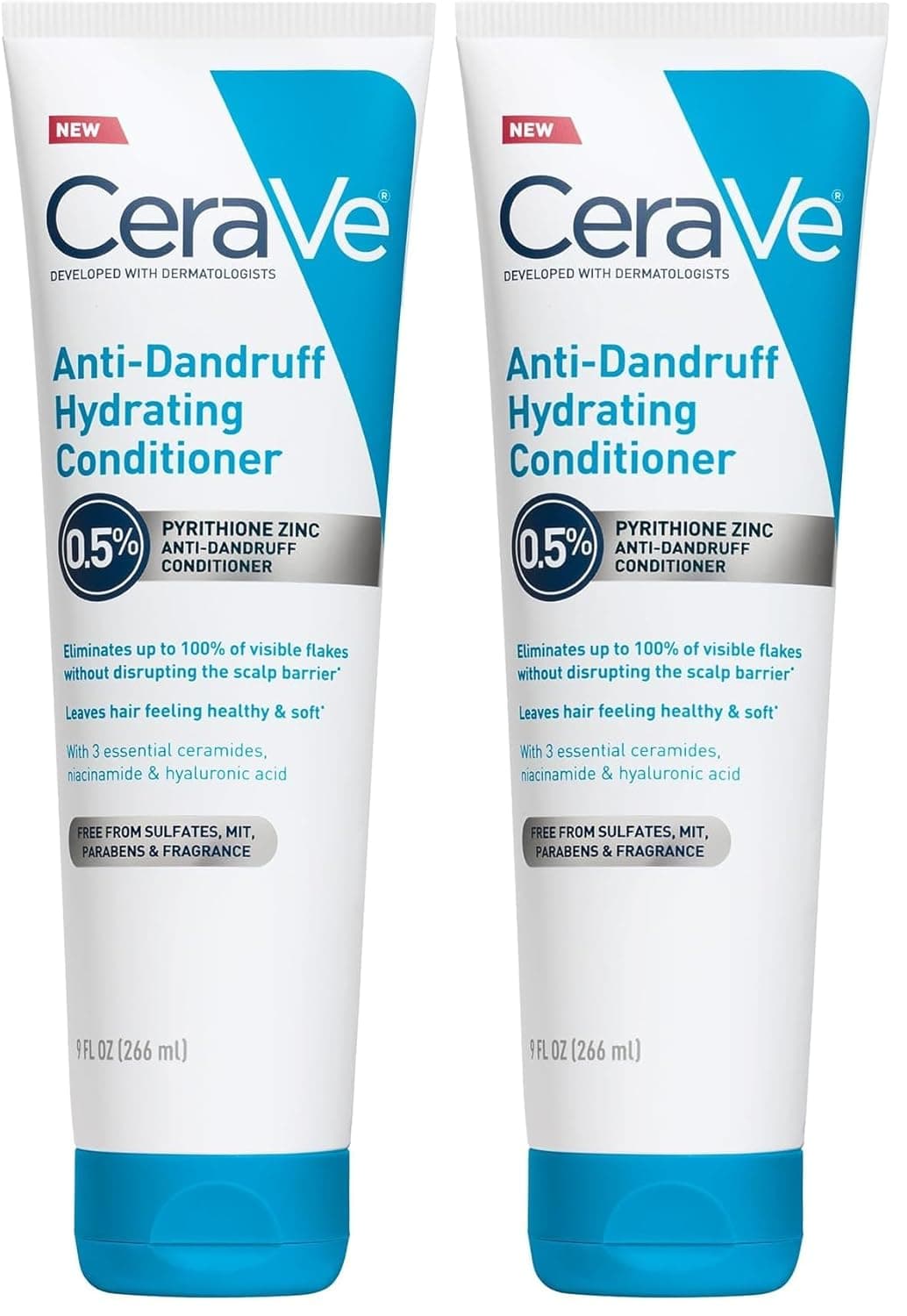 CeraVe Acondicionador hidratante anticaspa, 0,5 % piritiona de zinc, tratamiento anticaspa con ceramidas, ácido hialurónico y niacinamida, ayuda a eliminar las escamas y reducir la picazón del cuero cabelludo, sin sulfato (paquete de 2)