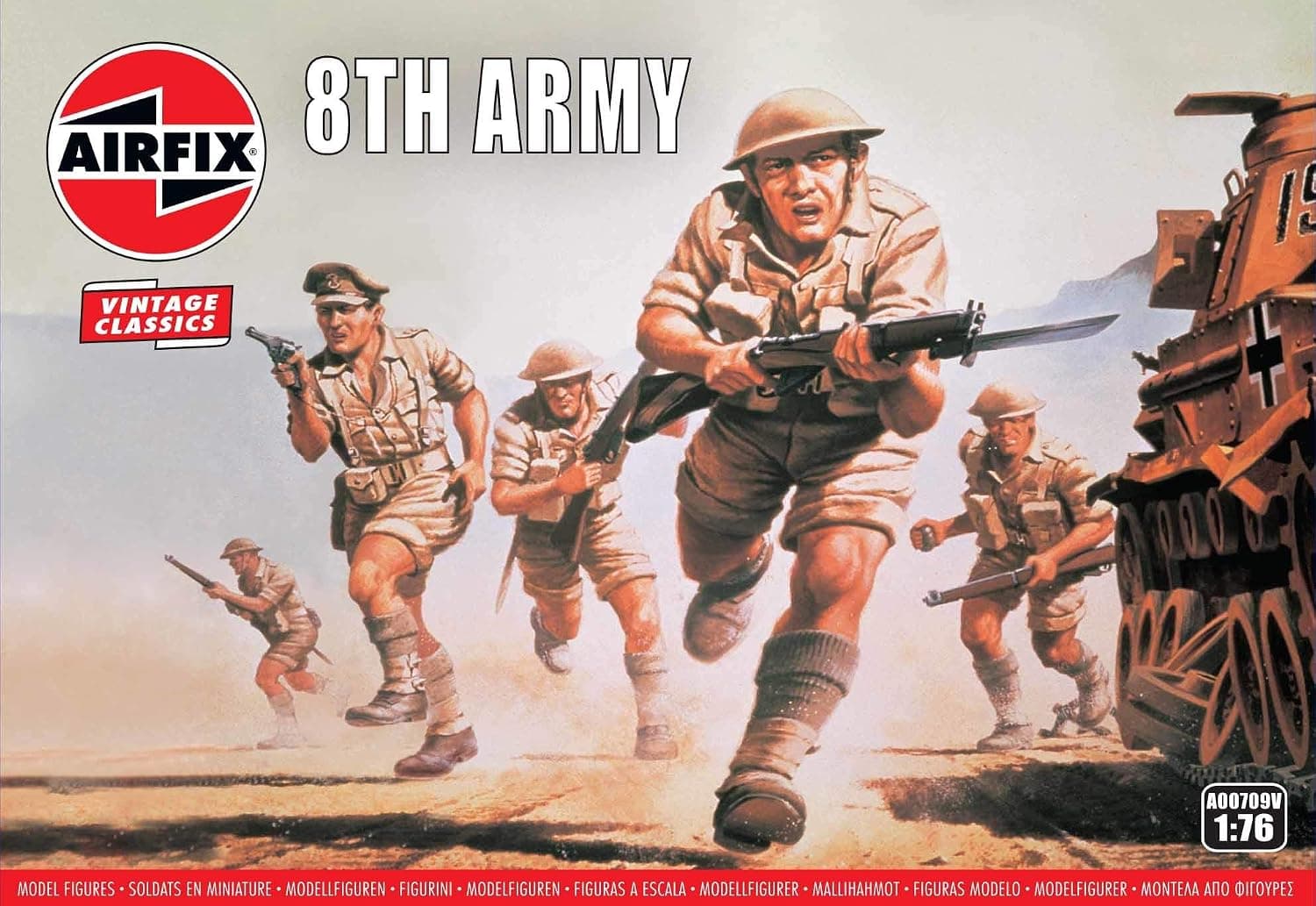 Airfix Mini figuras del ejército - A00709V Segunda Guerra Mundial 8º ejército británico - Figuras militares, soldados de plástico para adultos y niños mayores de 14 años, los juegos incluyen 49 juguetes de soldados sin pintar - Miniaturas de juegos de guerra
