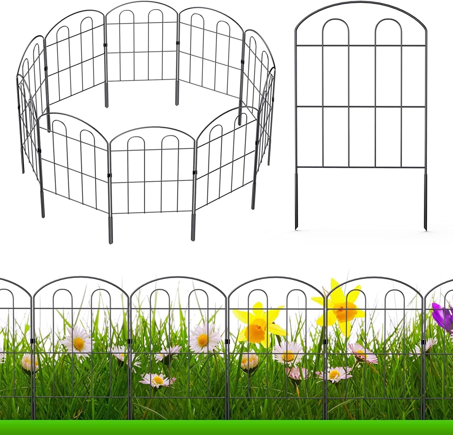 Decorative Garden Fence 24in x 22ft, Flower Bed Fencing Panels | 20 Pack,Iron Wire,RustProof,Animal Barrier