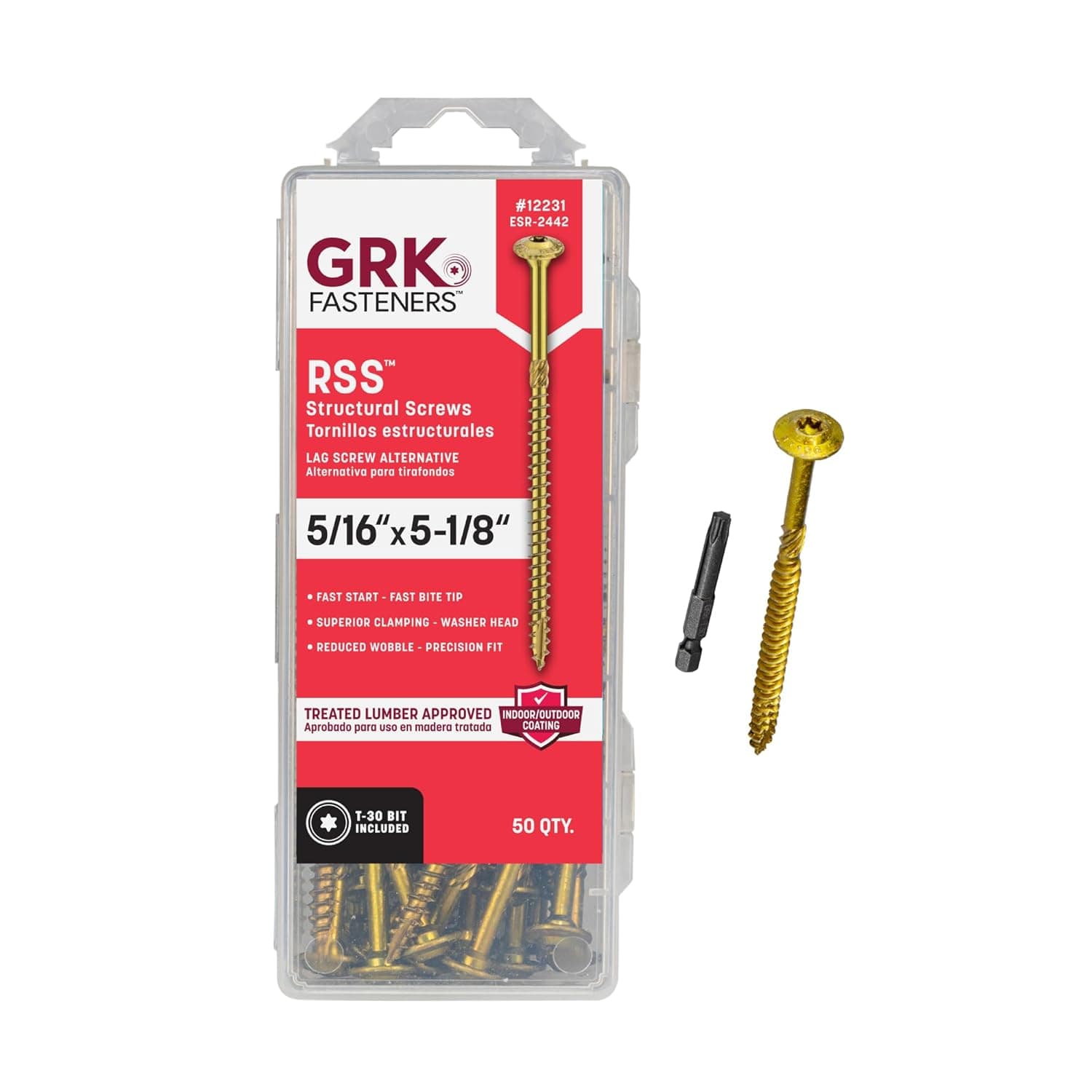 GRK Fasteners RSS™ Tornillos para marcos estructurales resistentes de 5/16 x 5-1/8", 50 piezas