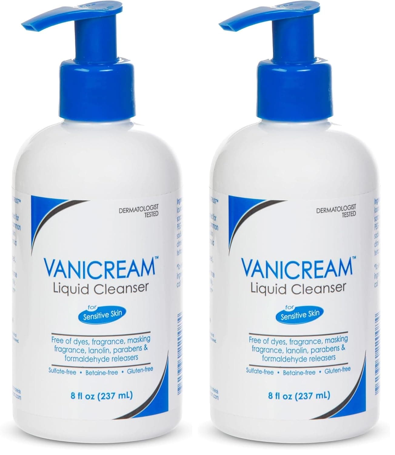 Vanicream Liquid Cleanser - 8 fl oz – Fórmula sin perfume y sin gluten para pieles sensibles (paquete de 2)