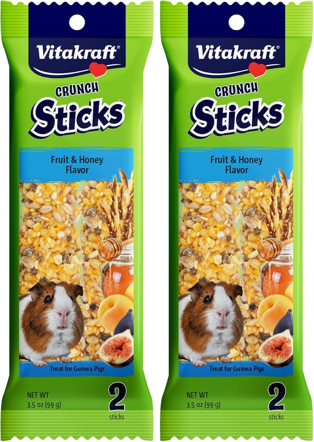 Vitakraft Guinea Pig Fruit & Honey Treat Sticks, 3.5 Ounce, Enriched Snack with Wooden Chew Core for Dental Health, 2 Count (Pack of 2)