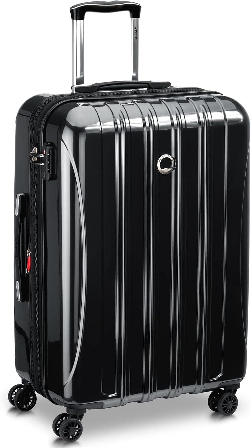 DELSEY PARIS Helium Aero, equipaje mediano facturado de 24 pulgadas, negro | Maleta extensible para facturar, policarbonato rígido ligero, cuatro ruedas giratorias, candado TSA