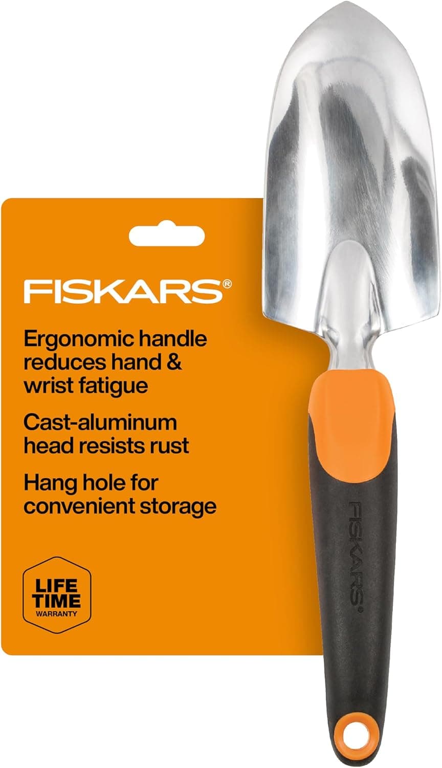 Paleta de jardín Fiskars Ergo, herramienta manual resistente para cavar y plantar