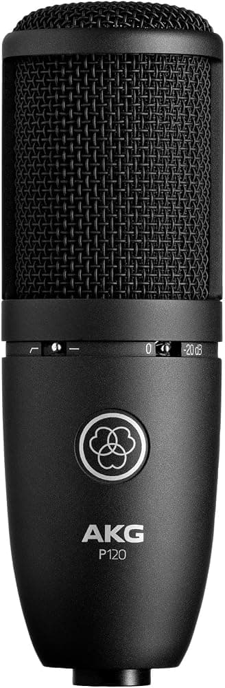 AKG Pro Audio P120 - Micrófono de condensador de diafragma de 2/3 pulgadas asequible para voces e instrumentos claros. Studio Recording o Live. Conector XLR. Negro | Detalles clave: Audio P120, micrófono condensador de diafragma de 2/3 pulgadas asequible