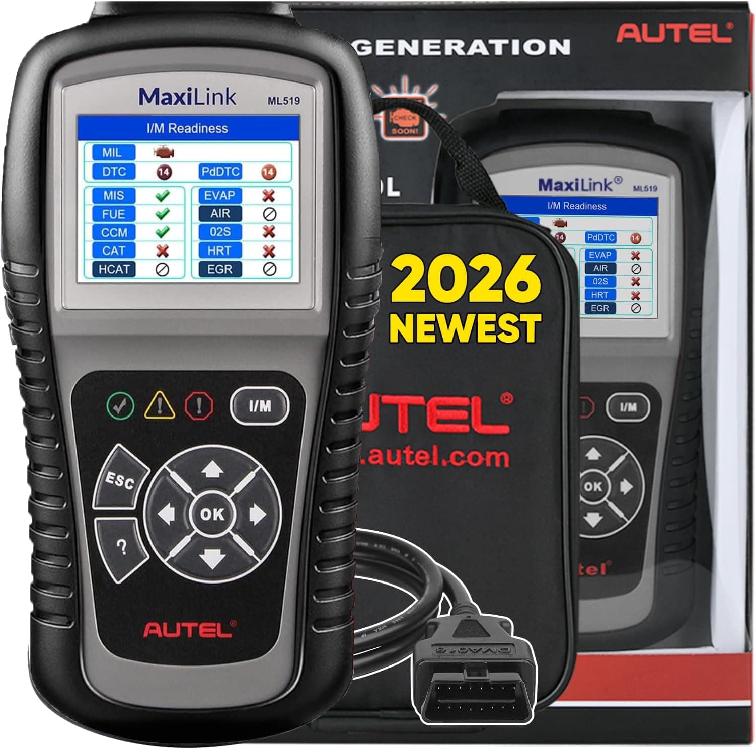 Escáner Autel MaxiLink ML519 OBD2, AL519 Negro Nuevo, Lector de códigos de automóvil Modo 6 | Herramienta de diagnóstico de automóvil mejorada para leer/borrar luz de verificación del motor, verificación de Smong con un solo clic, búsqueda de DTC, hasta AL319