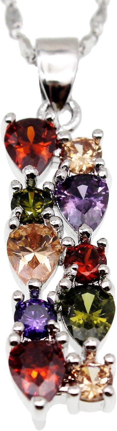Hermosa colgantes de piedras preciosas múltiples, granate, amatista, morganita, peridoto, promesa, collares para fiesta de boda, colgantes (Color plateado)