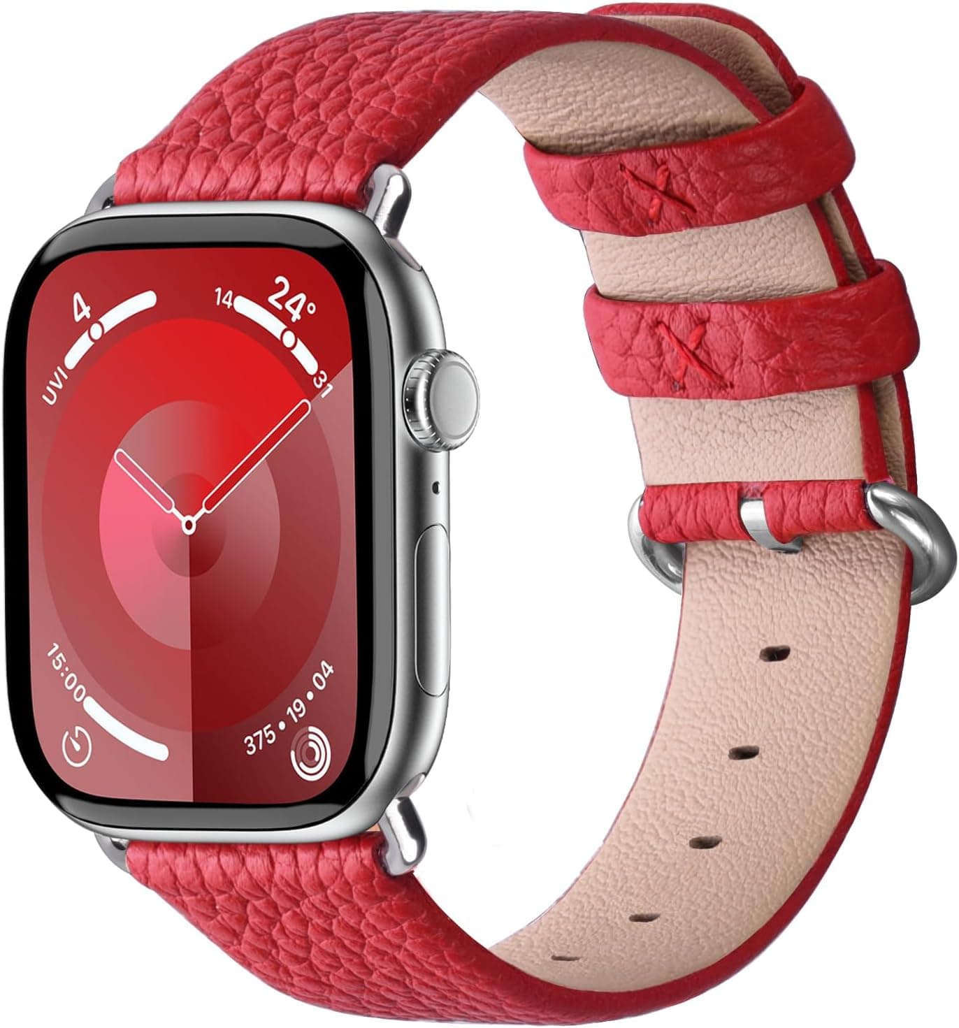 Fullmosa Cuero Compatible con Apple Watch Band 49/46/45/49mm | Compatible con iWatch Series 11 10 9 8 7 6, Ultra3/2/1, SE 5 4 3 2 1, correa de cuero genuino para hombres y mujeres, rojo