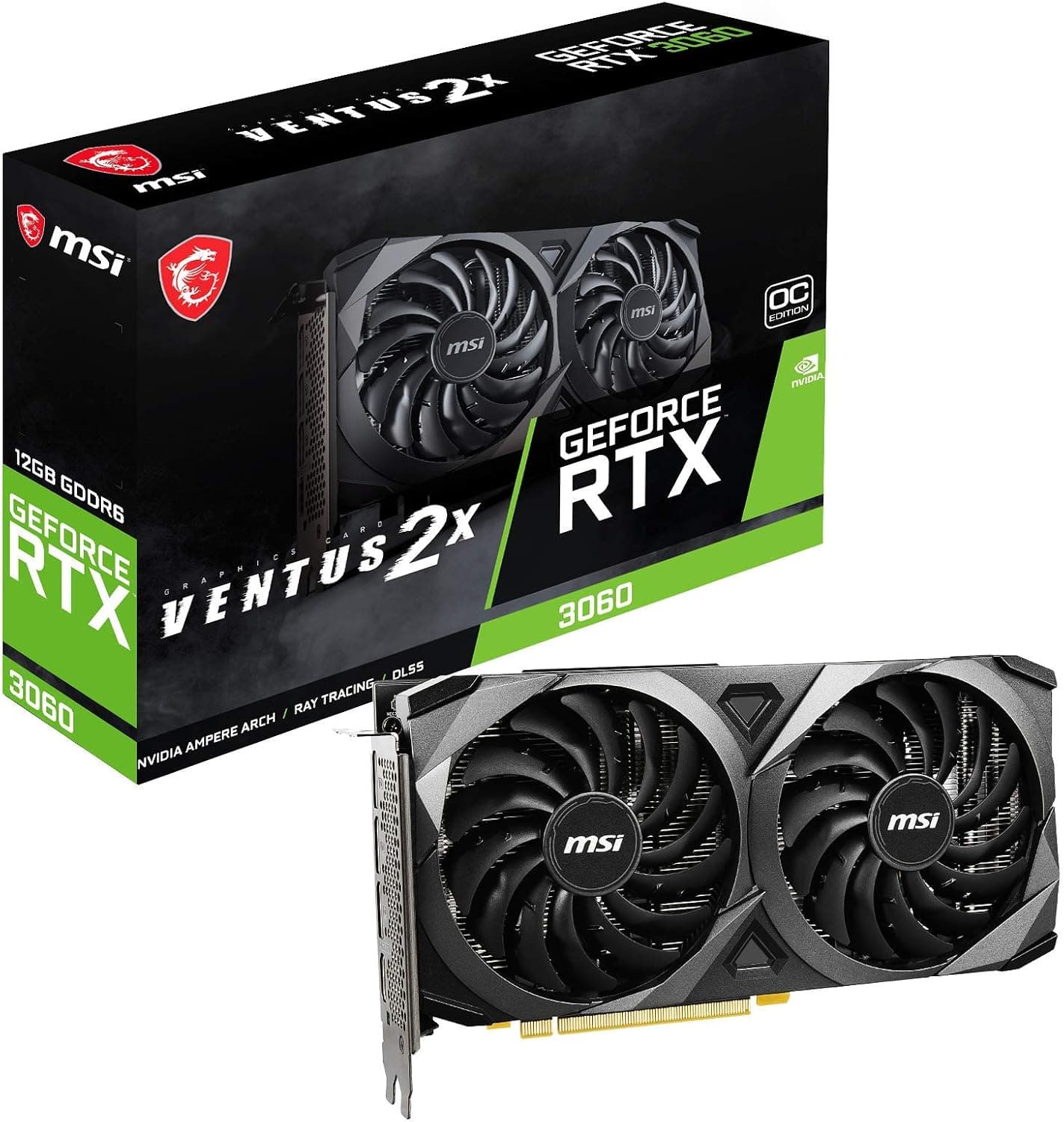 MSI GeForce RTX 3060 Ventus 2X 12G OC, Tarjeta gráfica para juegos - NVIDIA RTX 3060, Memoria GDDR6 de 12 GB, 192 bits, 15 Gbps