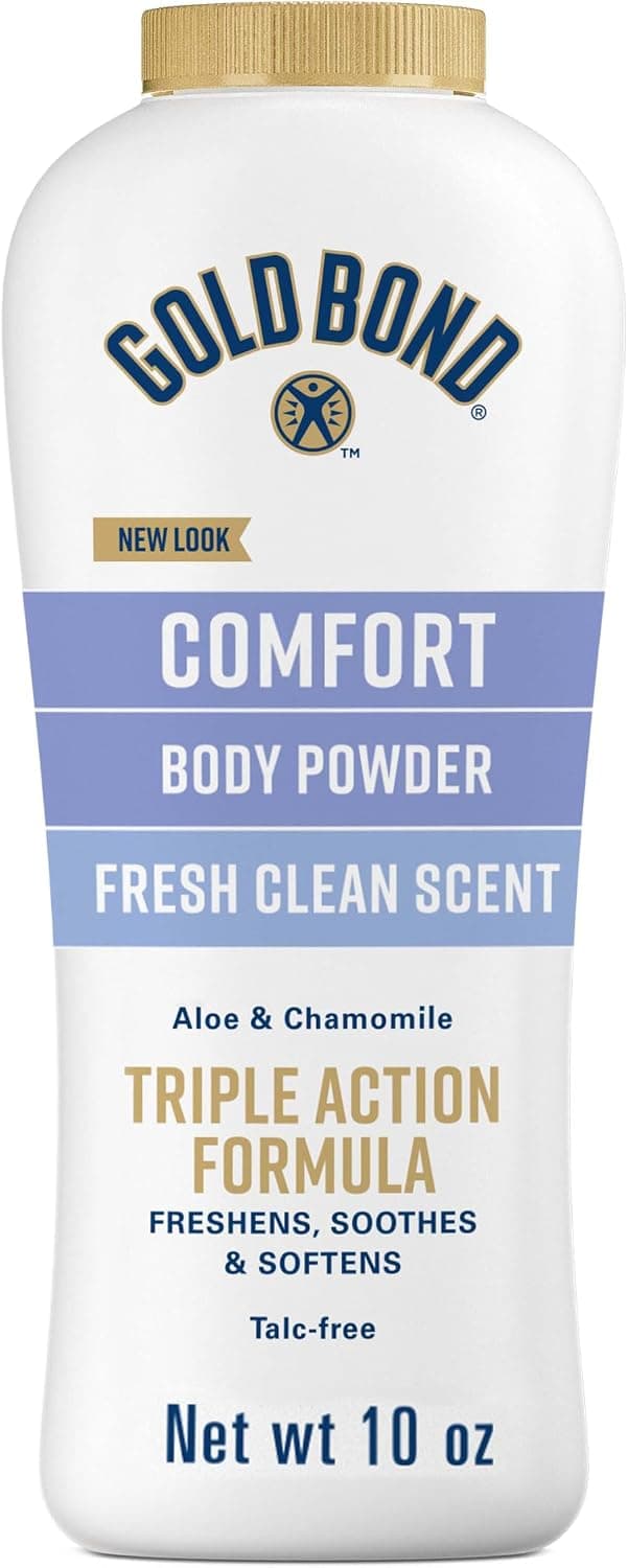 Polvo corporal Gold Bond Comfort, sin talco, aroma fresco y limpio, 10 oz | Vitaminas A, C y E, polvo corporal perfumado sin talco para mujeres y hombres, control de olores, con aloe y manzanilla