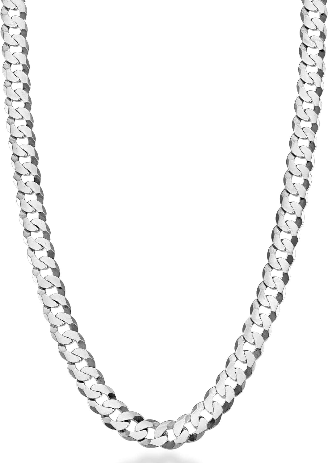 Miabella Collar italiano de plata de ley 925 de 7 mm con cadena de eslabones cubanos para hombre | Joyería fina, cadena barbada maciza, talla diamante, fabricada en Italia