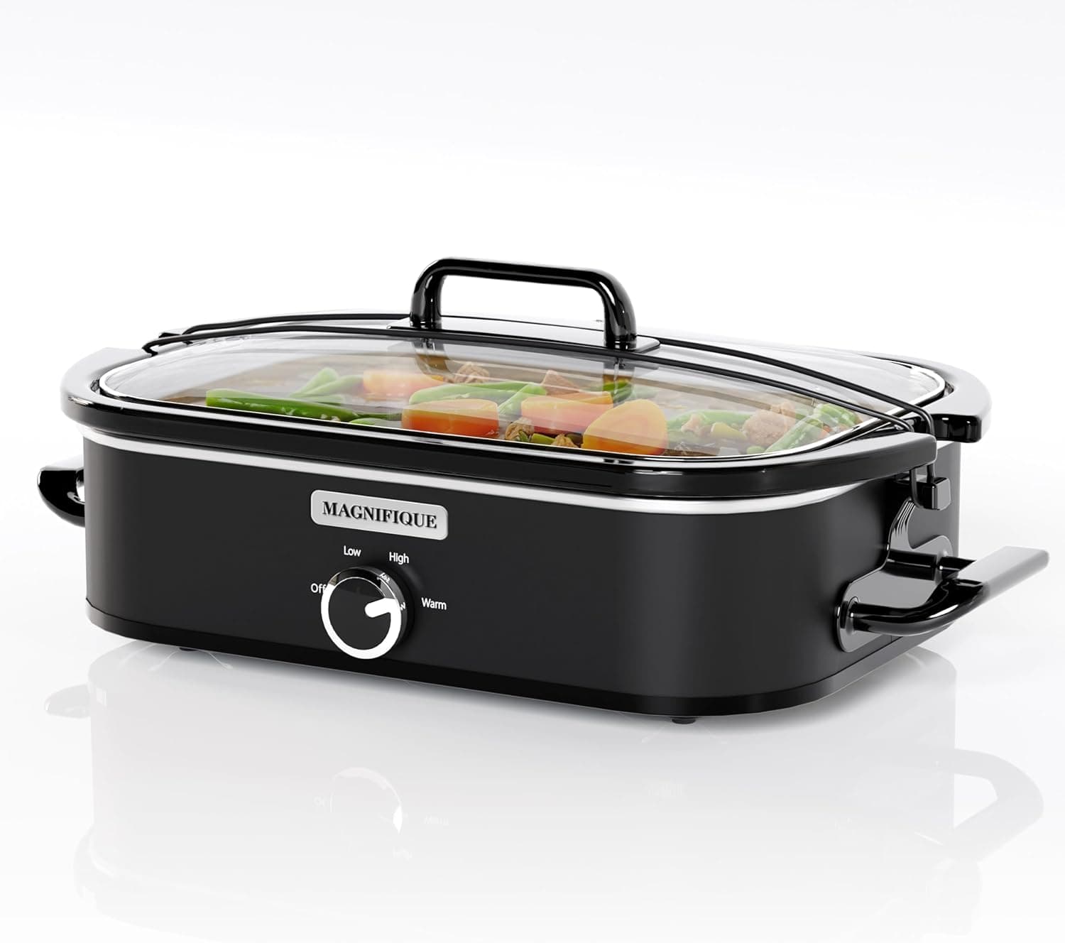 [NUEVO] MAGNIFIQUE Olla de cocción lenta de 4 cuartos con cacerola con ajuste de calentamiento manual: pequeño electrodoméstico de cocina perfecto para cenas familiares, vasija apta para lavavajillas, negro