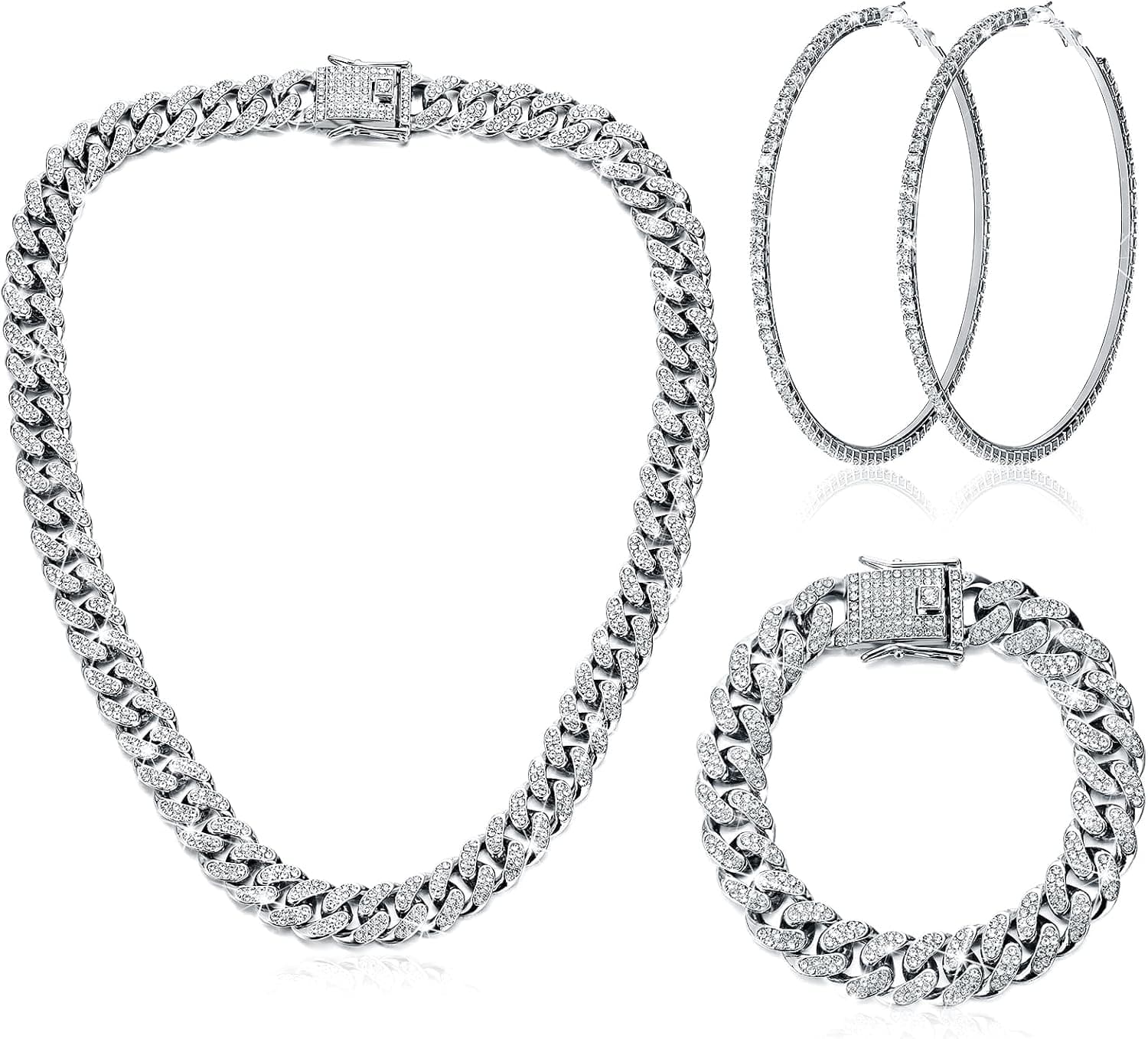 Batiyeer Collar de eslabones cubanos Pendientes de pulsera