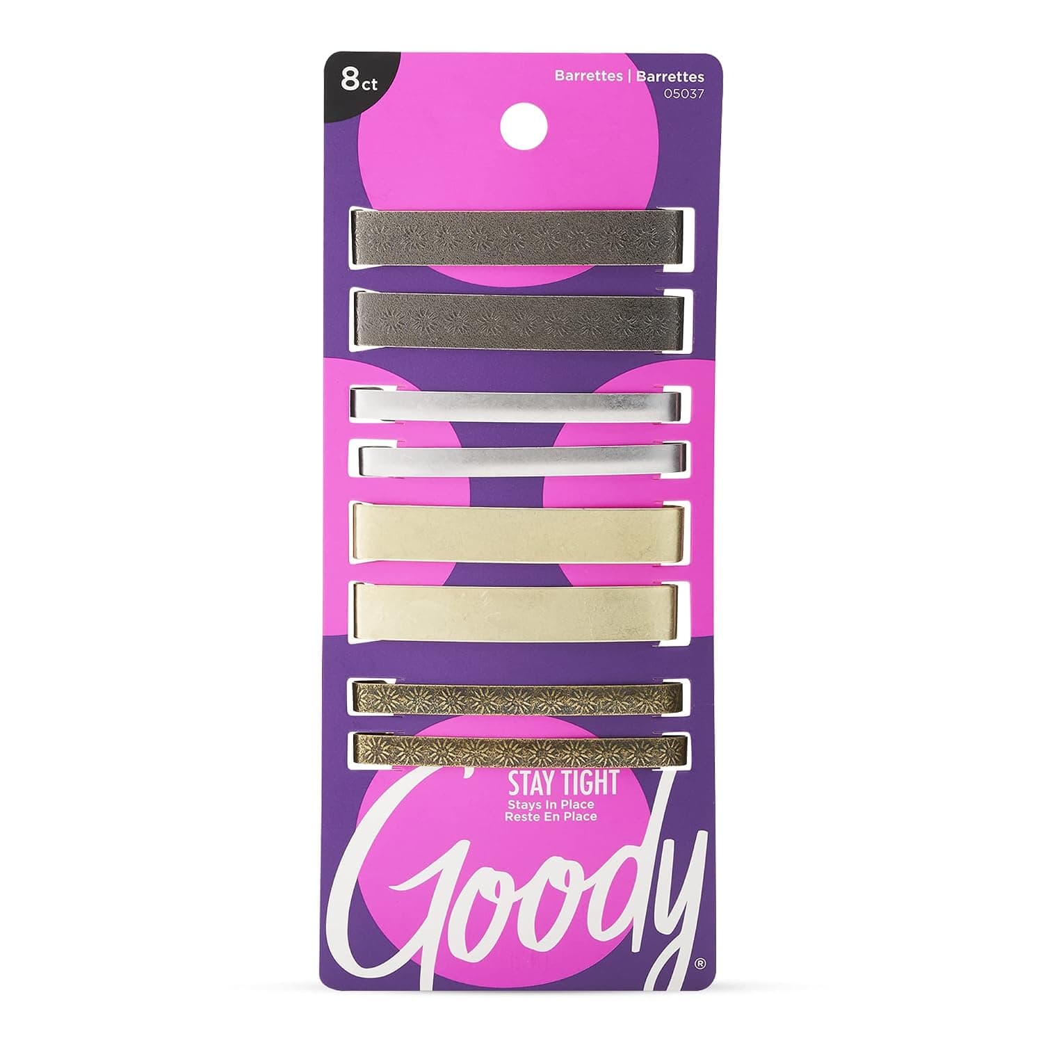 Goody Stay Tight Pasadores para el cabello – 8 quilates, colores metálicos surtidos, pinzas para el cabello planas antideslizantes, accesorios para el cabello cómodos y versátiles para mujeres y hombres, pinzas para el cabello para todo tipo de cabello