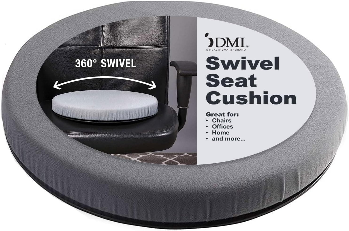 Cojín de asiento giratorio de 360 grados HealthSmart, asistencia de silla para ancianos, cojín de asiento giratorio, disco giratorio, gris, 15 pulgadas de diámetro (paquete de 1)