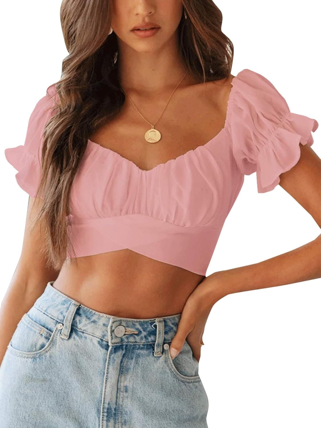 LYANER Women's Puff Short Sleeve Y2k Crop Top