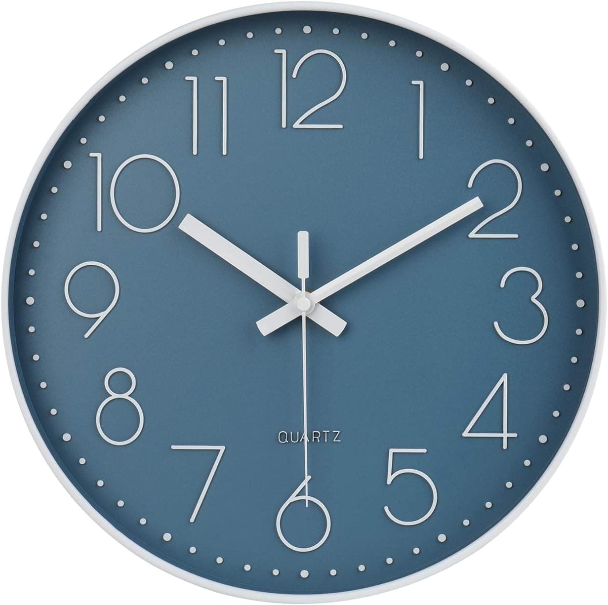 jomparis Reloj de pared redondo de cuarzo de calidad, silencioso, de 12 pulgadas, funciona con pilas, reloj de decoración moderno para el hogar, oficina, dormitorio, baño (color cerúleo/azul)