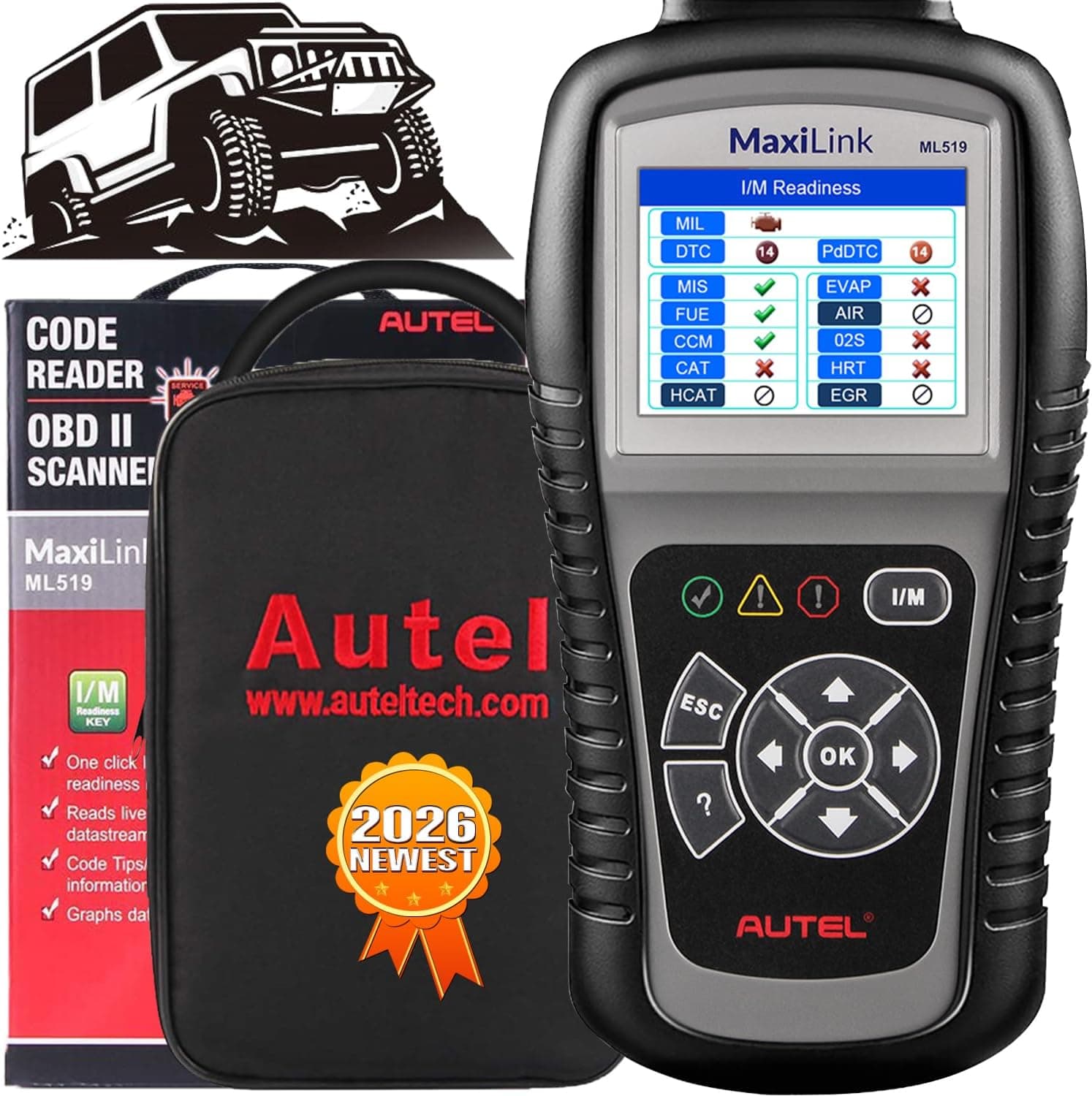 Escáner Autel MaxiLink ML519 OBD2, herramienta de escaneo de diagnóstico OBDII 2026 | Igual que AutoLink AL519, lector de códigos de falla en modo mejorado 6, verificación de luz del motor, verificación de smog con un clic, versión mejorada. de AL319