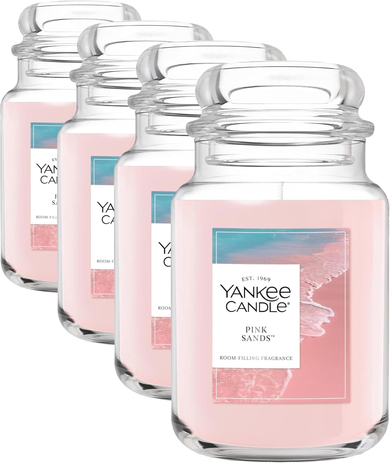 Yankee Candle Vela perfumada Pink Sands, frasco grande de 22 oz con hasta 150 horas de combustión, regalable, cumpleaños (paquete de 4)
