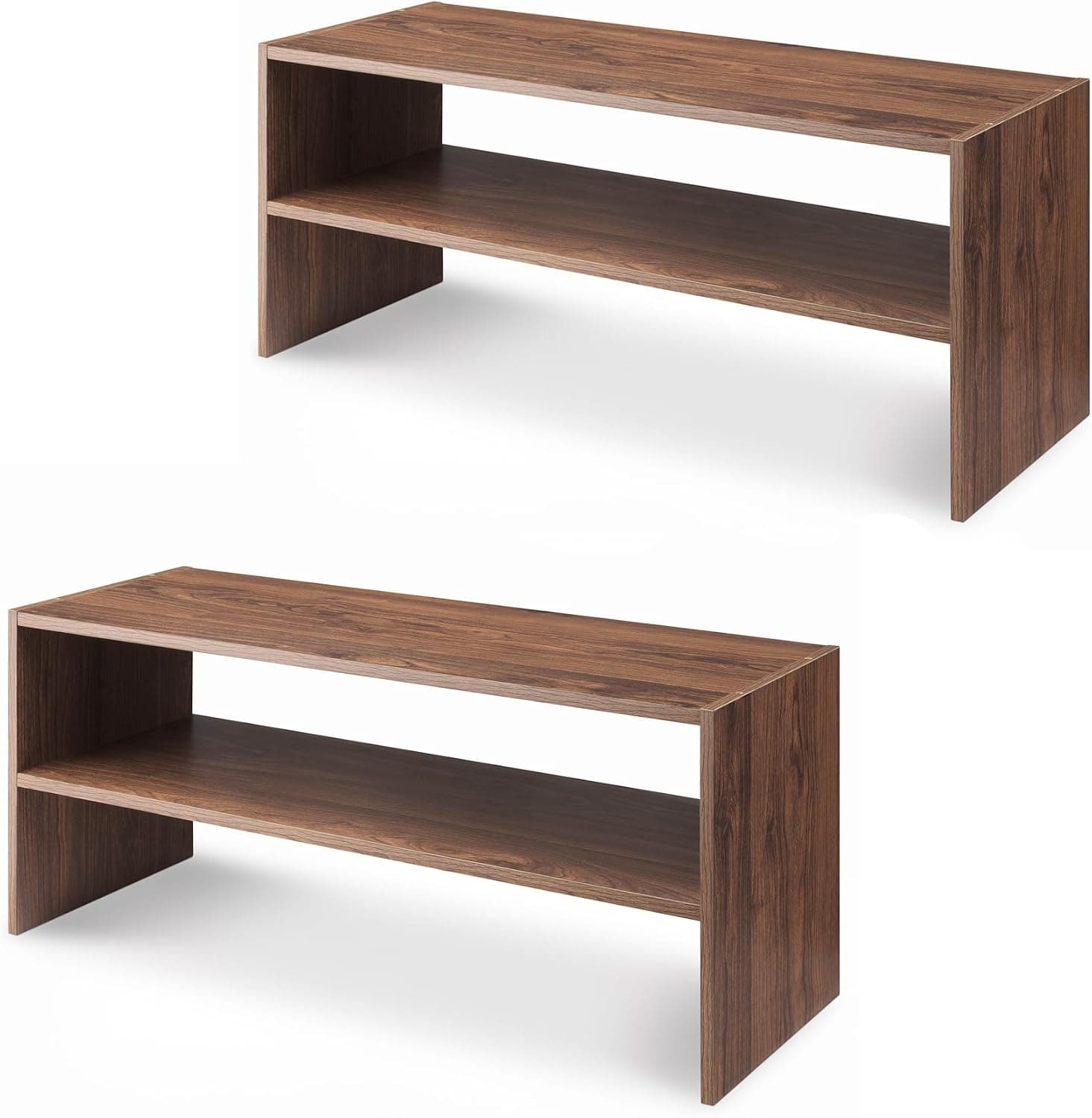 Whitmor Zapatero apilable de madera con 2 estantes, nogal, 24 pulgadas, paquete de 2