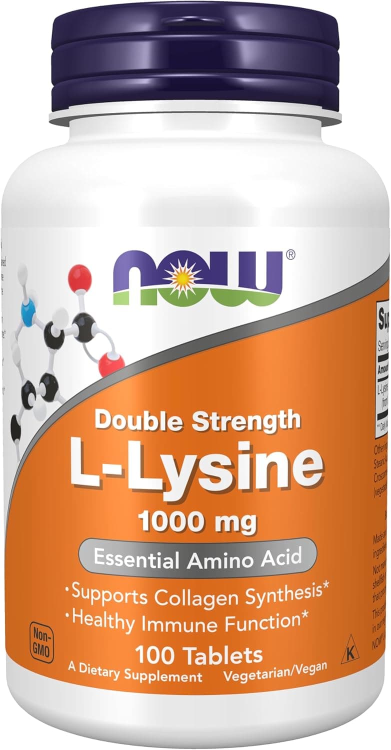 Suplementos de NOW Foods, (clorhidrato de L-lisina) 1000 mg, doble concentración, aminoácido, 100 tabletas