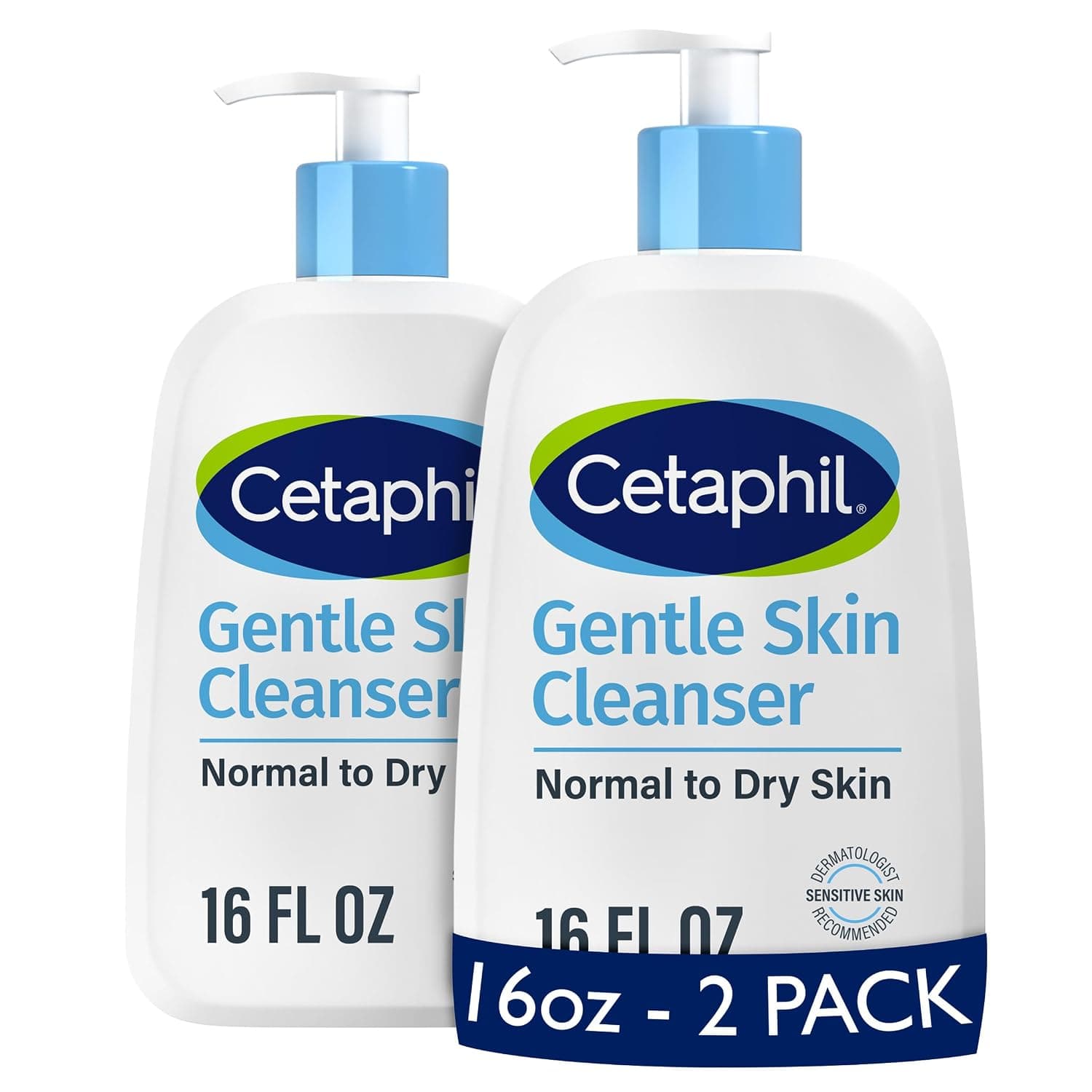 Cetaphil Gentle Cleanser, Hydrating Face Wash, Sensitive Skin, 16 oz, 2 ct | Fragrance Free, Soap Free, Non-Foaming, 2-Pack Value, Dry to Normal Sensitive Skin, Dermatologist Recommended