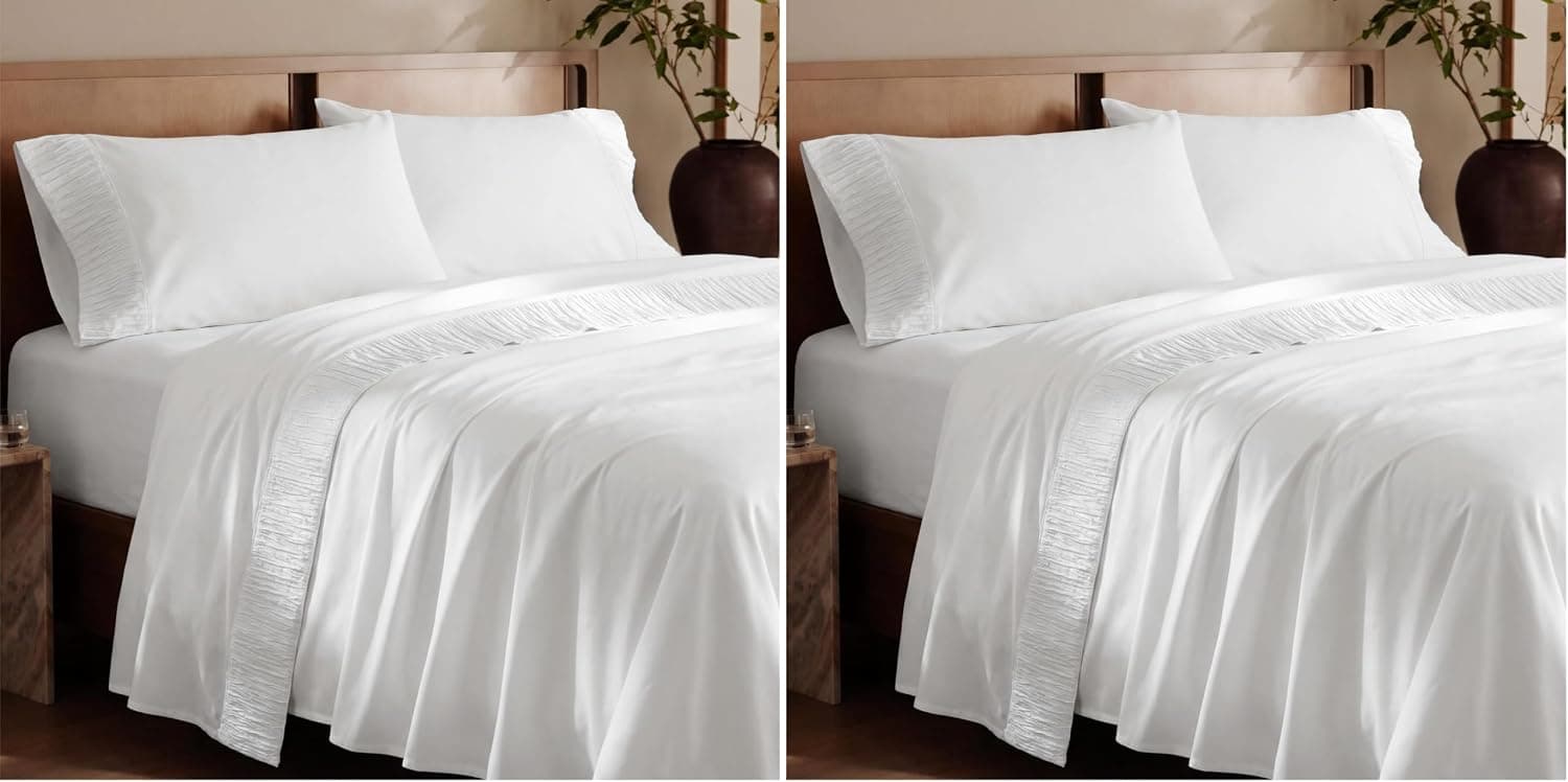 Bedsure Juego de sábanas Queen – 4 piezas de sábanas suaves tamaño Queen – Transpirable y refrescante – Lujo de hotel – Ropa de cama de microfibra de poliéster de fácil cuidado para mujeres, hombres, blanco brillante (paquete de 2)