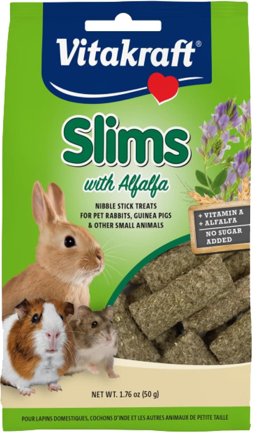 Vitakraft Slims with Alfalfa Small Animal Treats 1.76 oz - Palitos de aperitivo crujientes saludables para conejillos de indias, conejos y animales pequeños - Enriquecimiento saludable y recompensa
