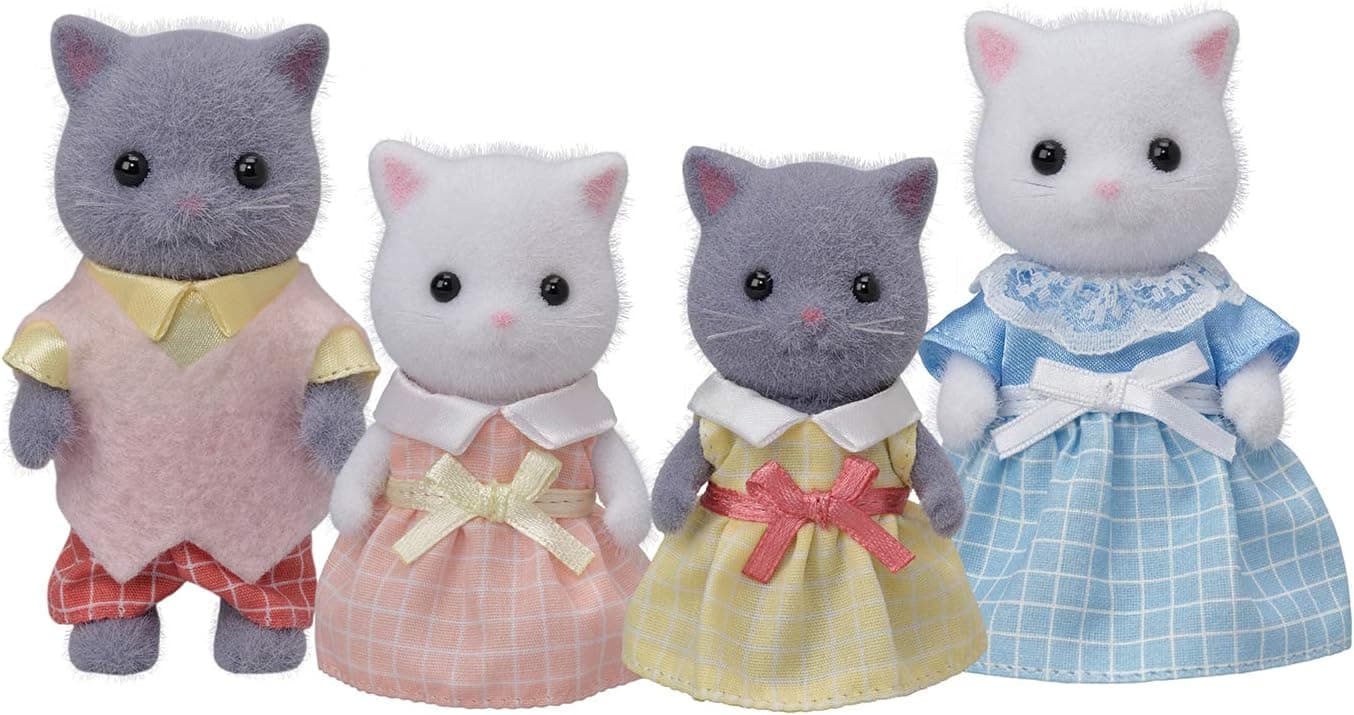Calico Critters - Familia de gatos persas - Juguetes coleccionables en miniatura | Gatos suaves y esponjosos con elegantes colas esponjosas: posa a la familia para contar historias a la hora del té, a partir de 3 años