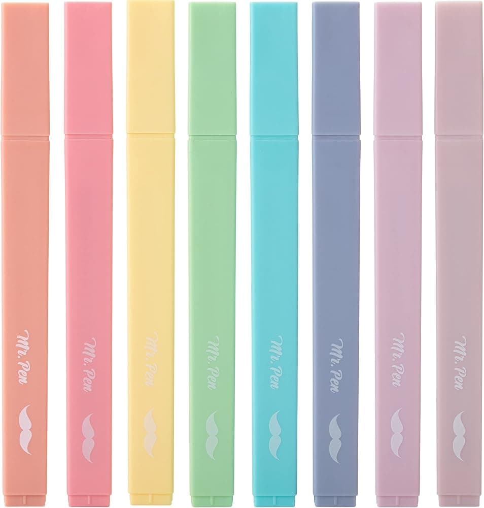 Mr. Pen- Resaltadores estéticos sin sangrado, paquete de 8, colores dulces | Punta de cincel, lindos resaltadores de colores surtidos para escribir un diario, resaltar, subrayar, secado rápido, útiles para el regreso a la escuela