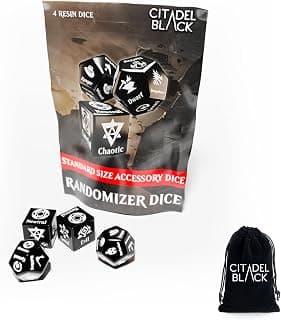 Juego de dados aleatorios de personajes Citadel Black: aleatoriza clase, raza y alineación para personajes o NPC, hecho para mazmorras y dragones, quinta edición y otros juegos de rol de mesa
