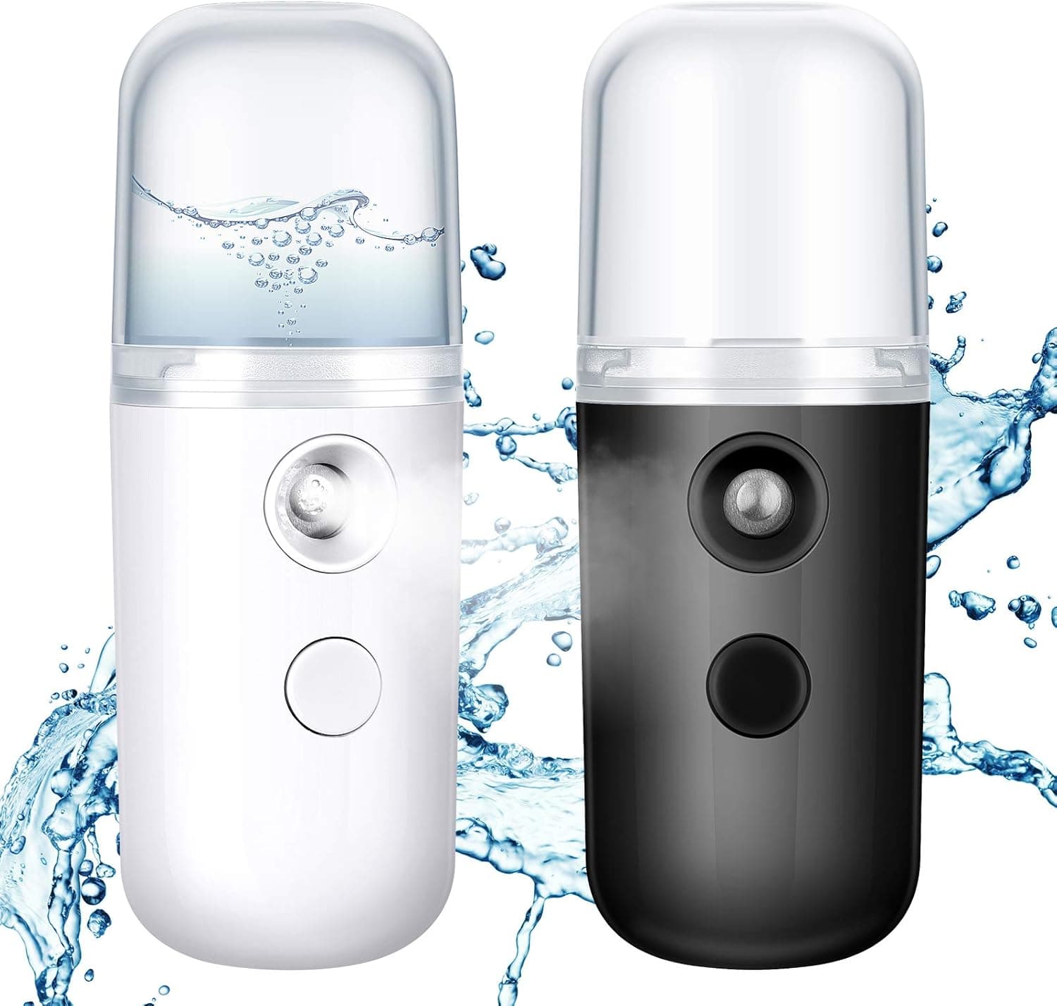 Honoson 2 Pack Nano Facial Mister Spray Bottle Handheld Humidifier Portable Face Mister for Eyelash Extensions USB Rechargeable 1 oz Mini Skin Care Machine for Daily Makeup(Black and White)