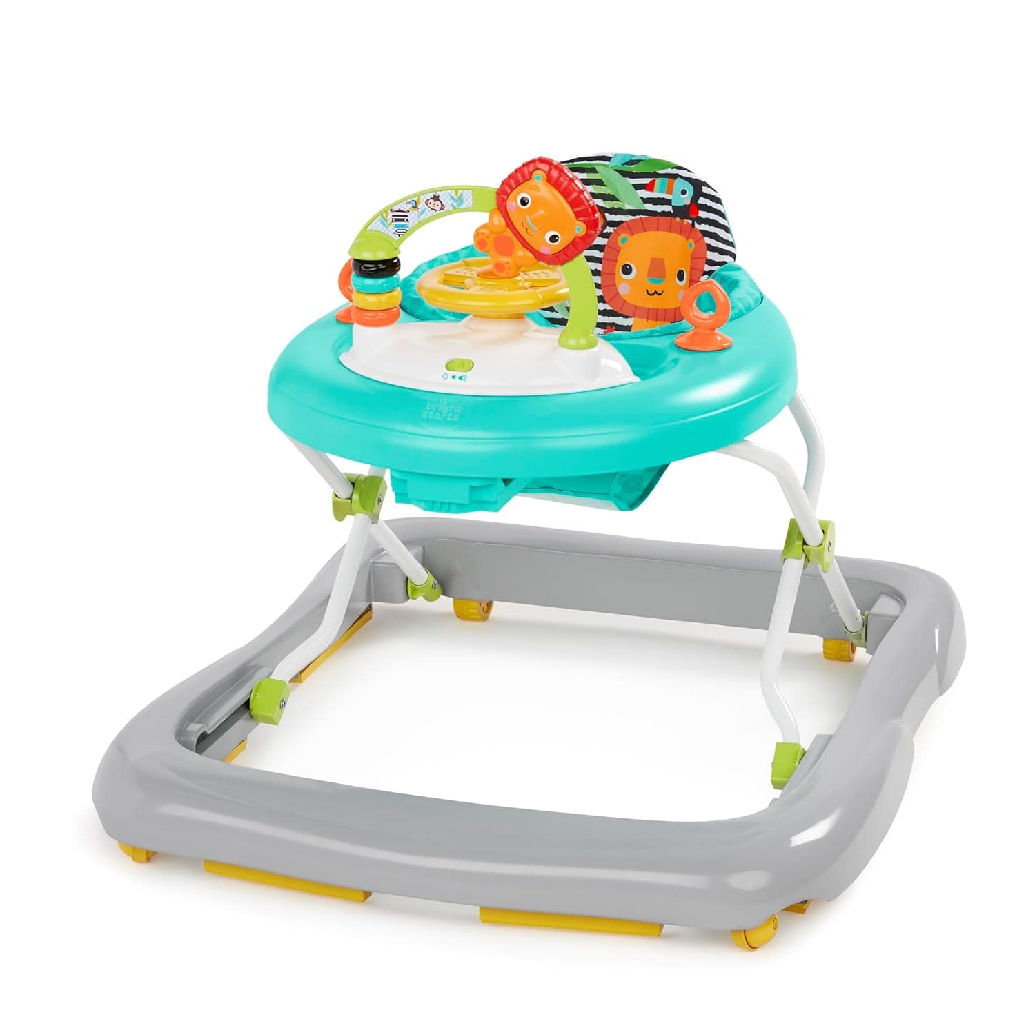 Bright Starts Zig Zag Zebra Baby Walker con volante, luces y canciones, marco plegable fácil de almacenar, altura ajustable, 6 meses o más