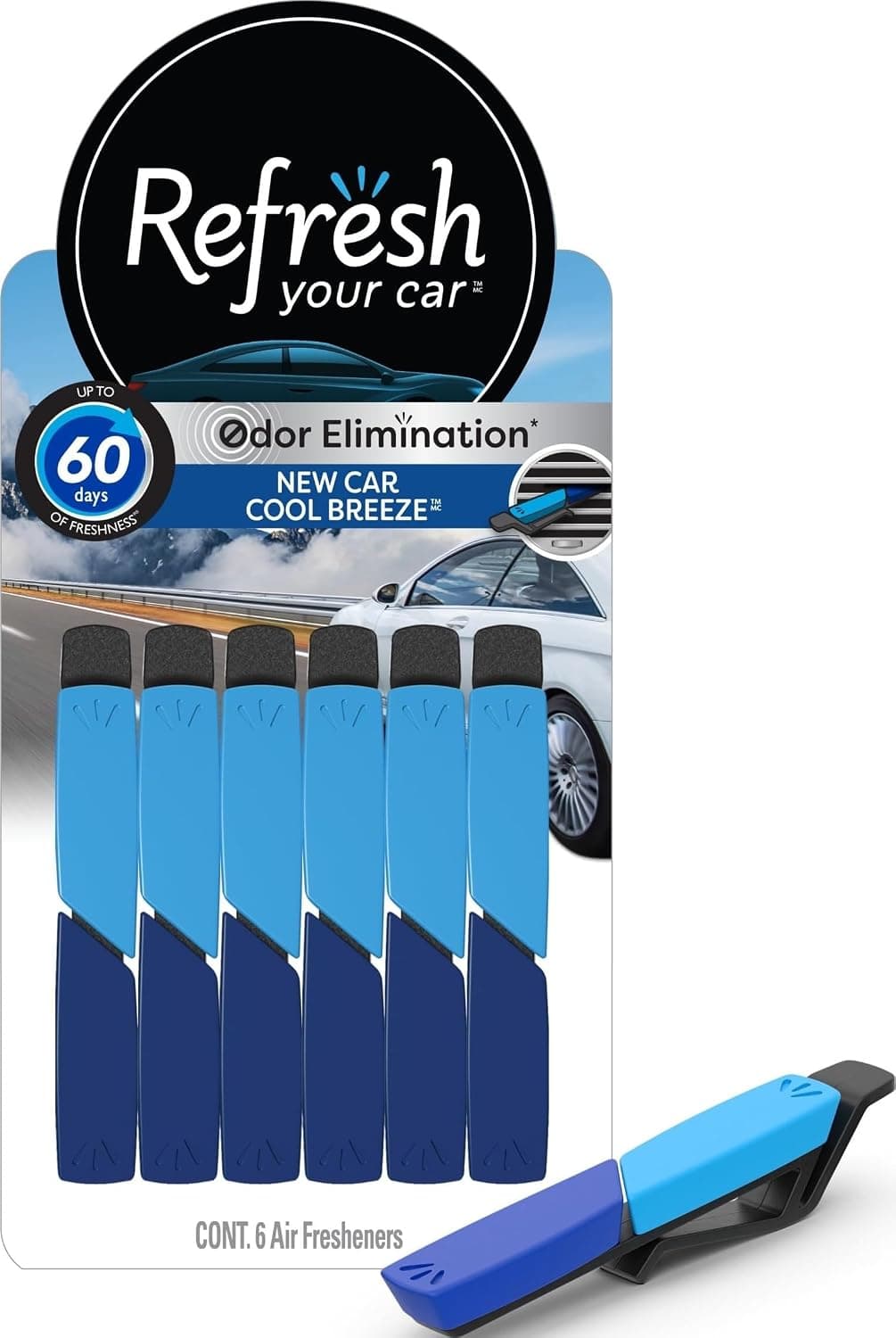 Refresh Your Car Air Freshener Vent Sticks, New Car / Cool Breeze Scent, 6 Pack, Dual Scent Car Vent Sticks