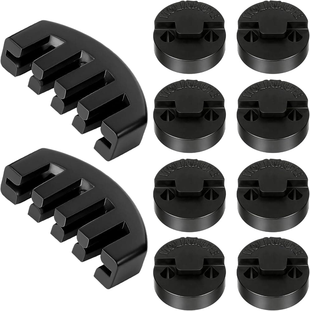 10 sordinas de viola orquestal para práctica de viola, color negro, tamaño completo, de goma para violín 4/4, práctica de violín de goma (8 piezas de estilo redondo, 2 piezas de estilo de garra)