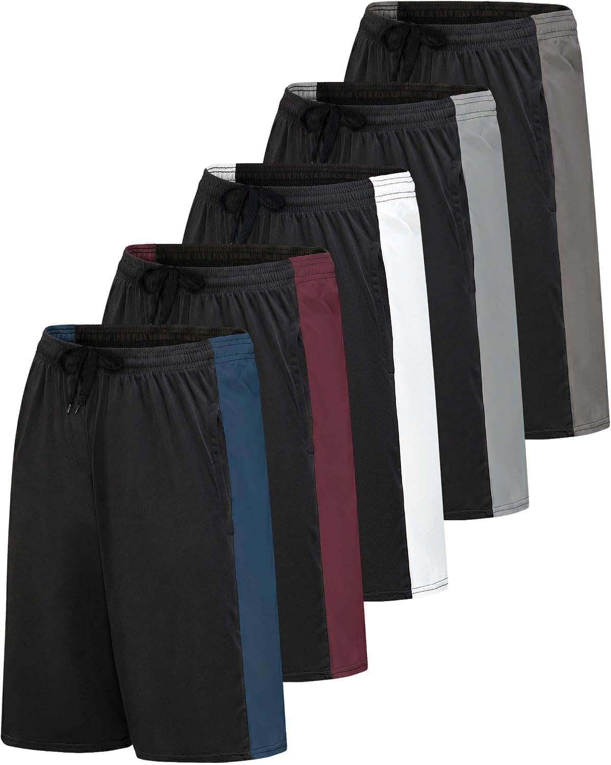 Paquete de 5 pantalones cortos de baloncesto Dry Fit para hombre, gimnasio, atletismo, entrenamiento informal, correr | Elástico, Largo, Cómodo, Cordón, Bolsillos, Sudor, Verano, Salón, Pijama, Dormir, Fútbol, ​​Senderismo, Pista, Tenis, Deportes, MMA