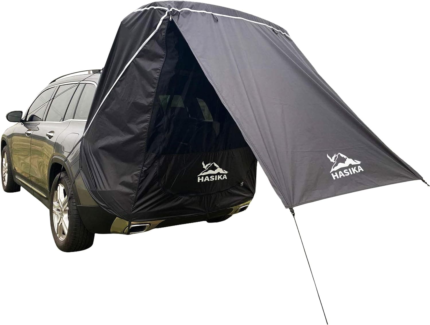HASIKA Tienda de campaña para puerta trasera SUV, toldo para acampar para 2 personas | Resistente al agua hasta 3000 mm y UPF 50+. Se adapta a la mayoría de SUV y Hatchback. Conceptos básicos de viaje por carretera de configuración de 2 minutos para parejas y mascotas Negro